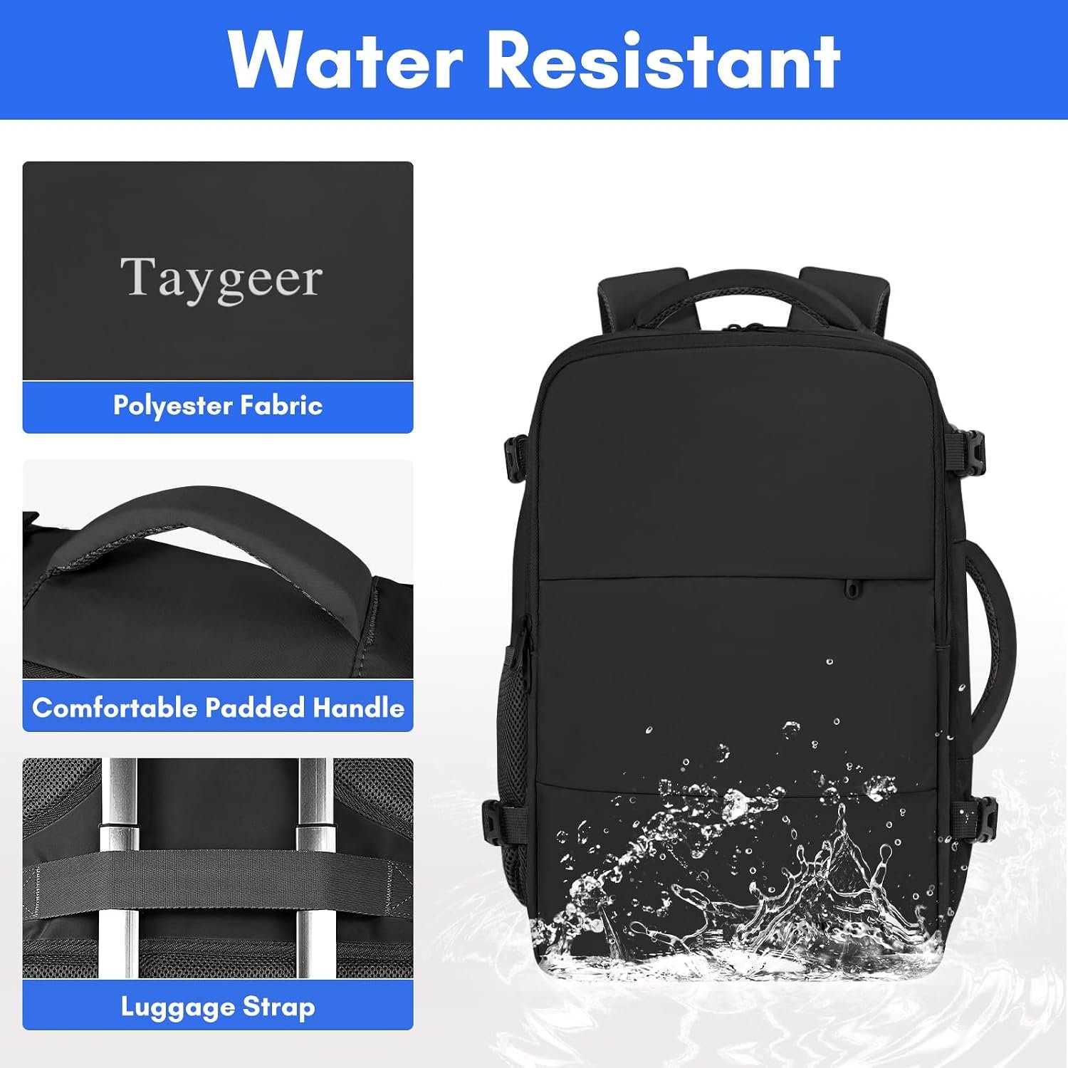 Taygeer Travel Laptop Backpack for Men, Airplane Approved Travel Backpack | 15.6inch Laptop Backpacks with Water Bottle Pocket, Lightweight College 35l Luggage Bookbag Gifts for Business Work, Black - Image 7