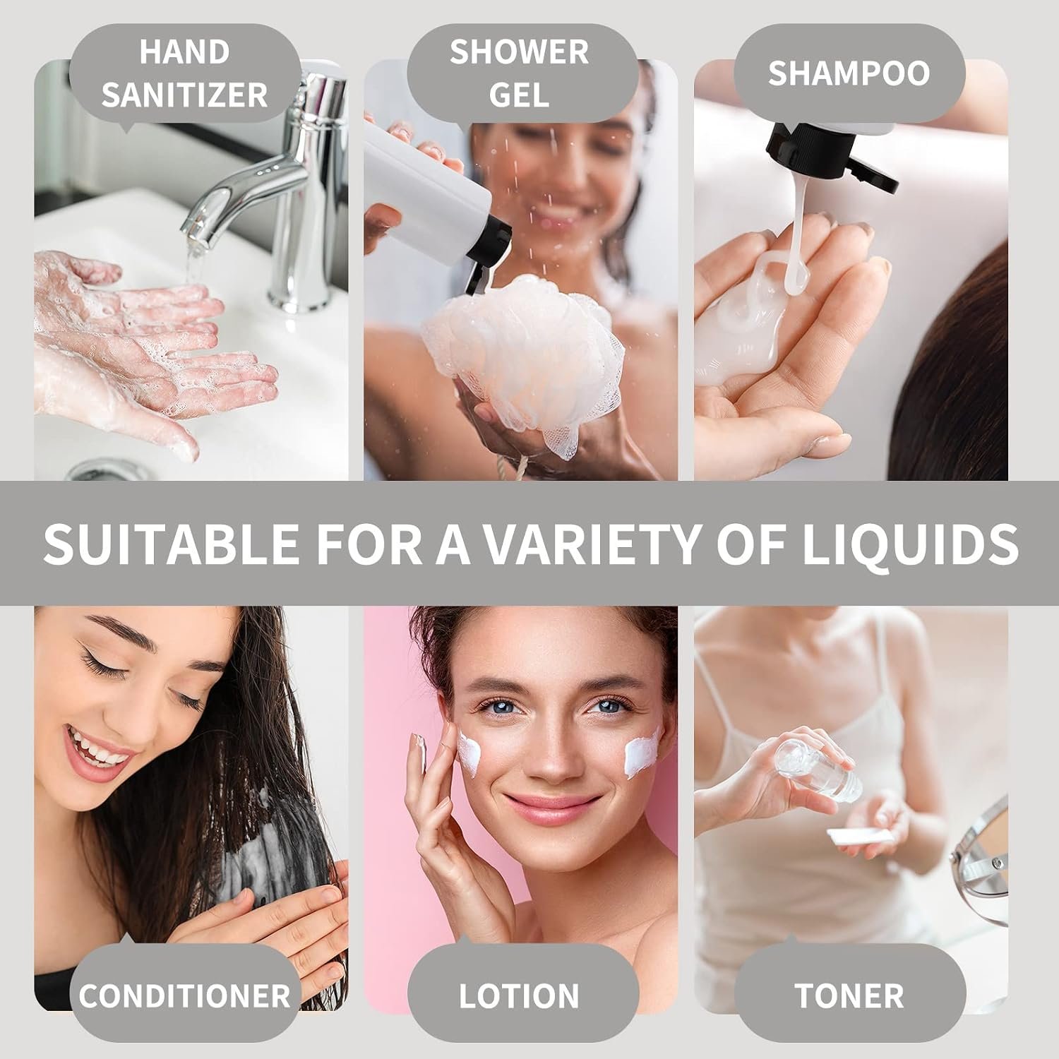 LISAPACK 8.3oz Travel Bottles for Toiletries, Plastic Shampoo Containers | 250ml large empty dispenser for liquid, conditioner, soap, body wash, clear travel size small (4 Pcs) with lids, leak proof - Image 4