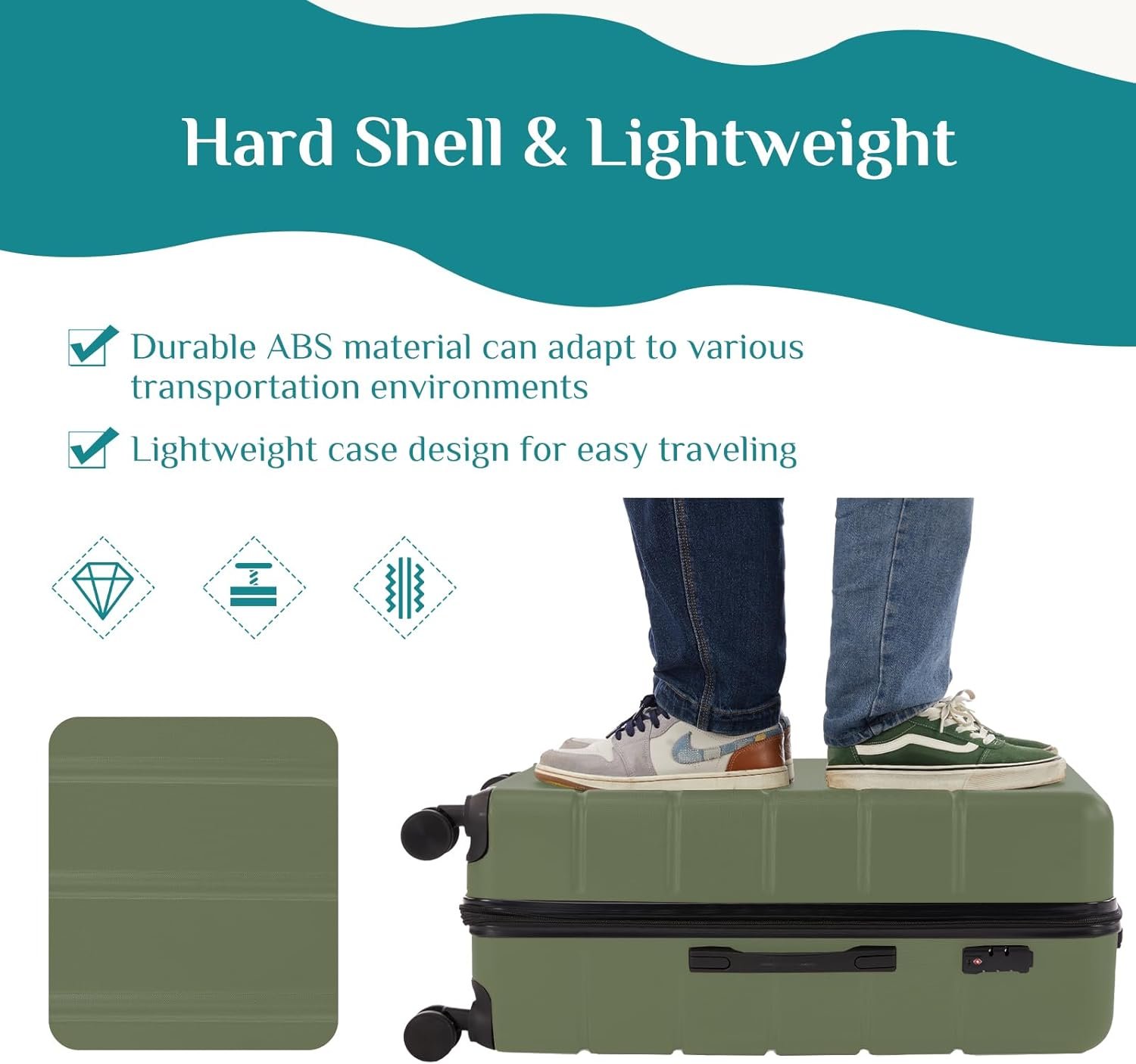 OLIXIS 20 Inch Carry-On Luggage, Hardside Suitcase with Spinner Wheels, Lightweight ABS Hard Shell Travel Luggage, TSA Approved Lock, Expandable Small Suitcase for Business & Travel–Olive Green - Image 3
