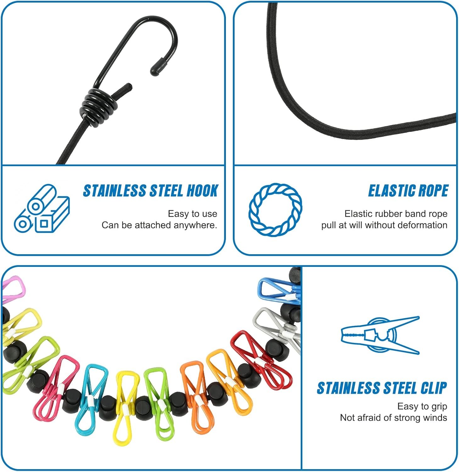 Retractable Portable Travel Clothesline Camping Clothing Line with 12 Clips | For Indoor Laundry Drying Line Outdoors Camping Essentials & RV Hotel with Waterproof Bag, Stretchable from 10 to 12 Feet - Image 2