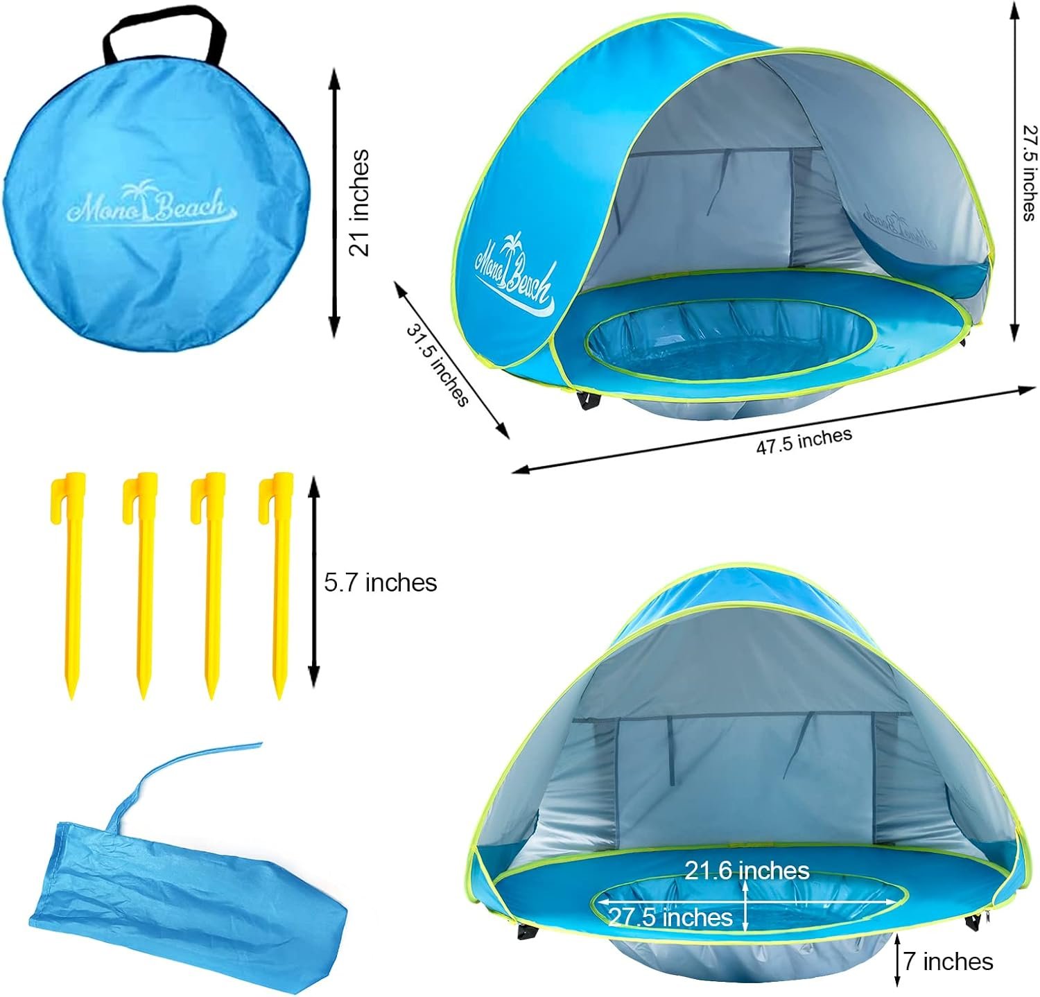 Baby Beach Tent Pop Up Portable Shade Pool UV Protection Sun Shelter for Infant - Image 7