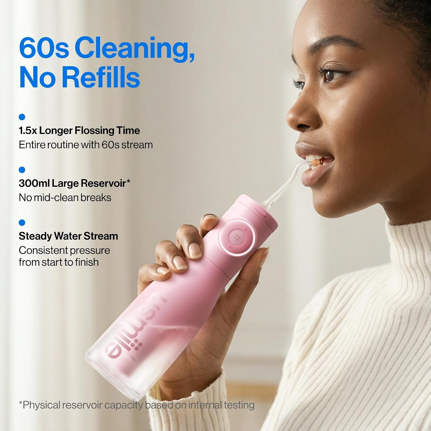 usmile C30 Cordless Water Flosser, 300ml Tank, 5 Modes, IPX7, Pink | S-Shaped Nozzle, USB-C Rechargeable Portable Oral Irrigator for Braces, Sensitive Gums, Teeth Cleaner, Home & Travel - Image 3