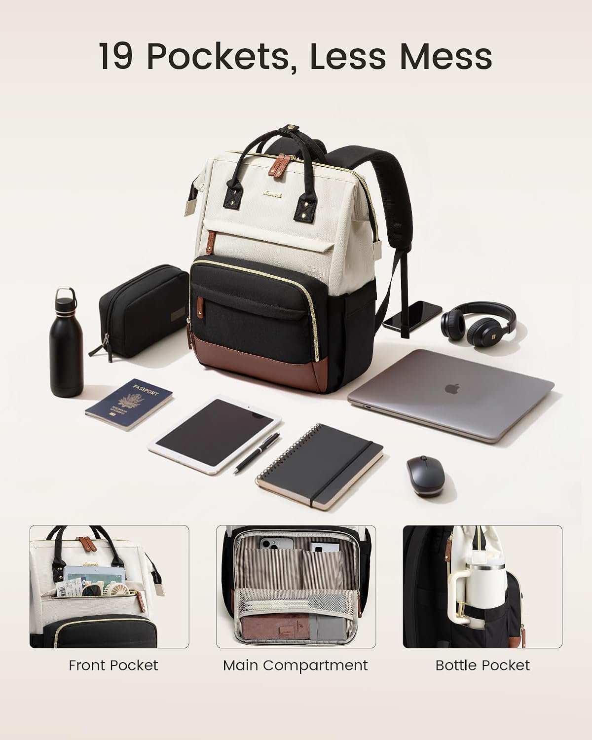 LOVEVOOK Laptop Backpack for Women, 15.6 Inch Work Business Backpacks Purse With Large Capacity, Waterproof Nurse Bag College Bookbag for School, Waterproof Casual Daypack for Travel - Image 3