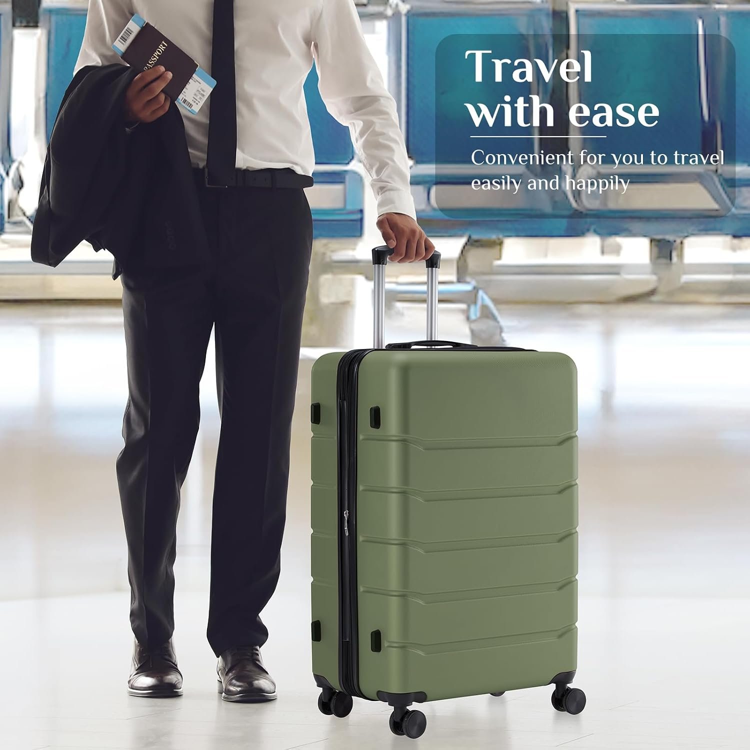 Sweetcrispy 28 Inch Checked Luggage, Suitcase with Spinner Wheels | Expandable, ABS Hard Shell, Lightweight, Rolling, Smooth, TSA Lock, Business Trips and Daily Vacations, Green - Image 4