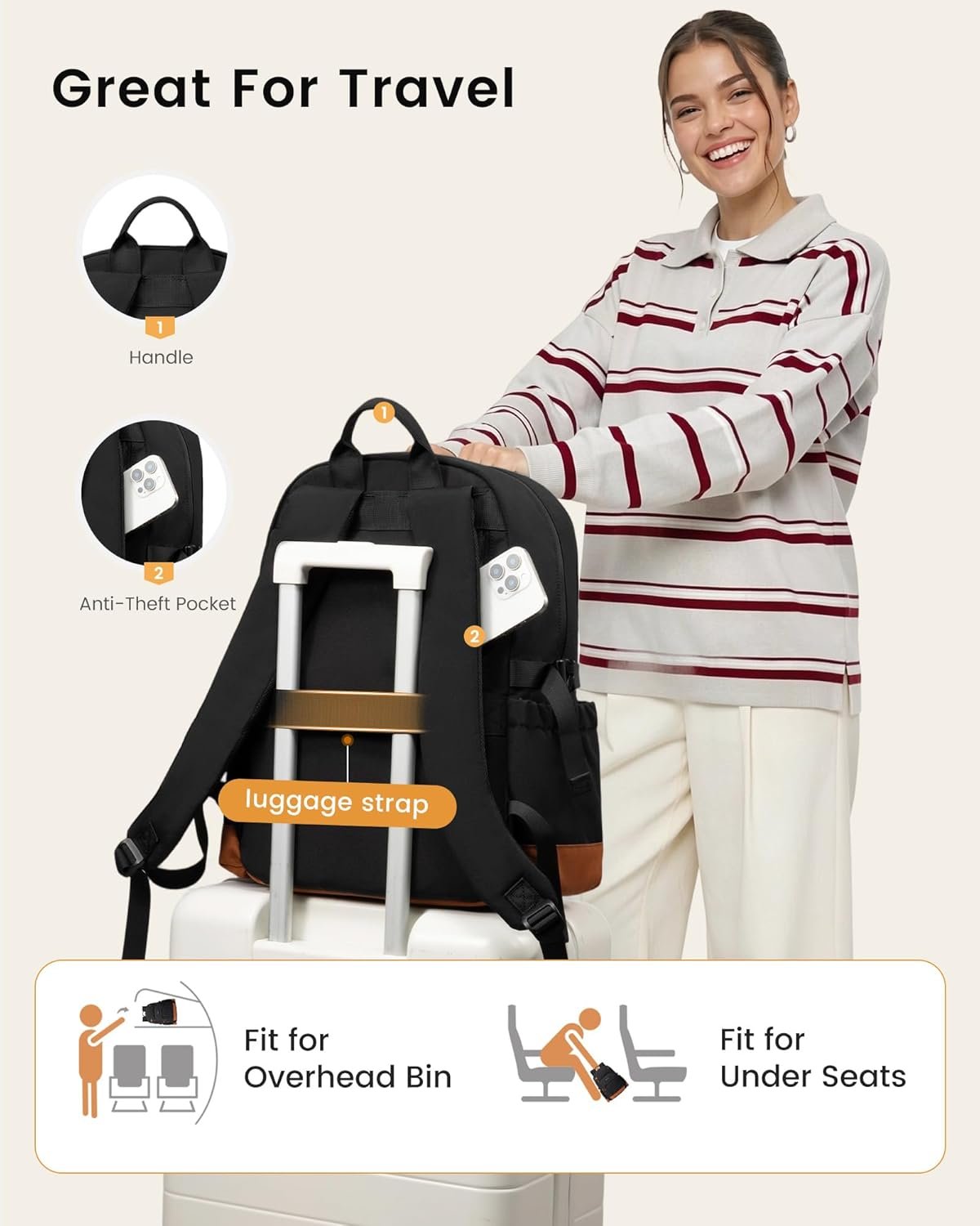 LOVEVOOK Laptop Backpack for Women Men with Large Cup Holder,15.6 Inch Work Travel Backpack Computer Laptop Bag,Waterproof Teacher Nurse College Business Office Carry on Backpack Purse,Back Pack Gifts - Image 6