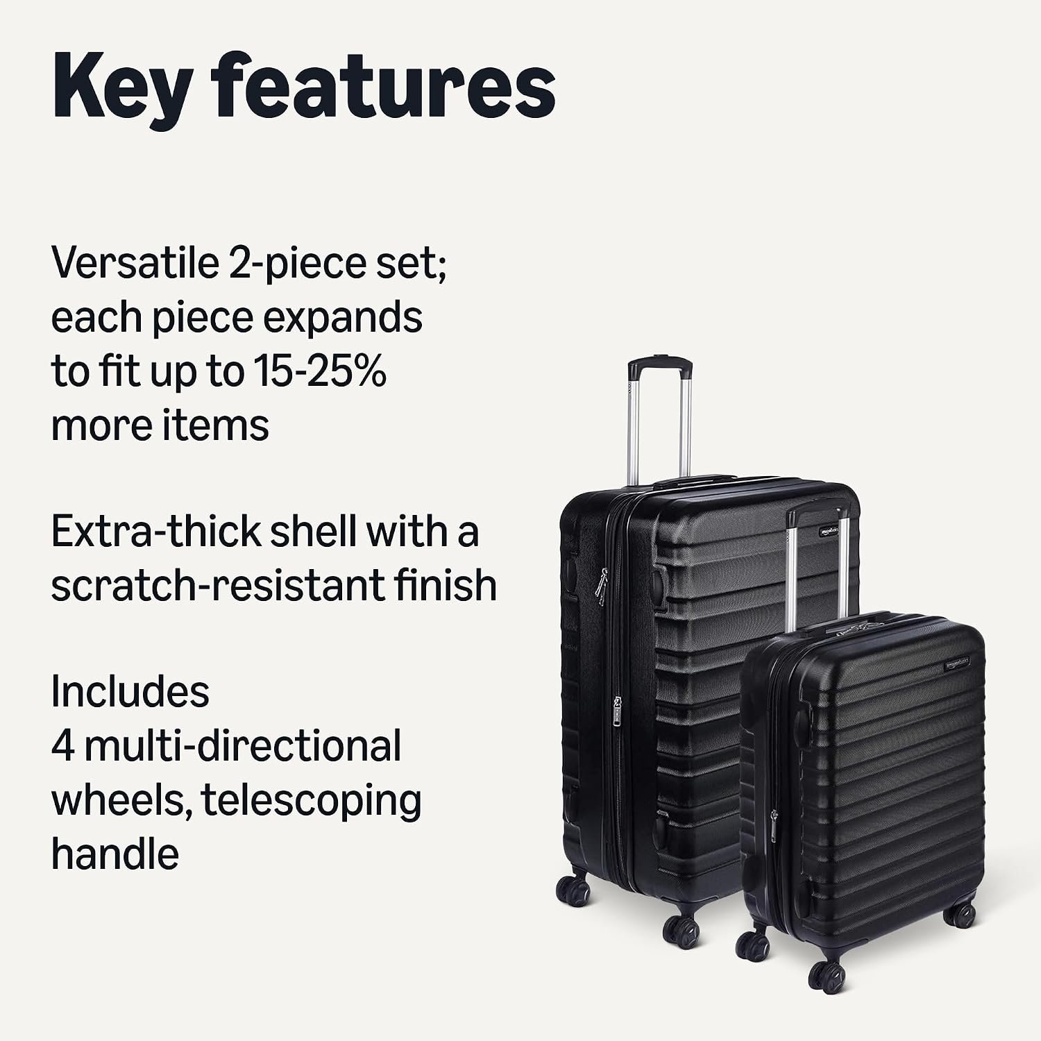 Amazon Basics 2-Piece Hardside Luggage Set (21" Carry-on, 30"), Expandable Suitcases with Spinner Wheels, Scratch-Resistant Surface, Black - Image 2