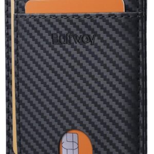 Buffway Slim Minimalist Front Pocket RFID Blocking Leather Wallets for Men and Women - Carbon Fiber Black