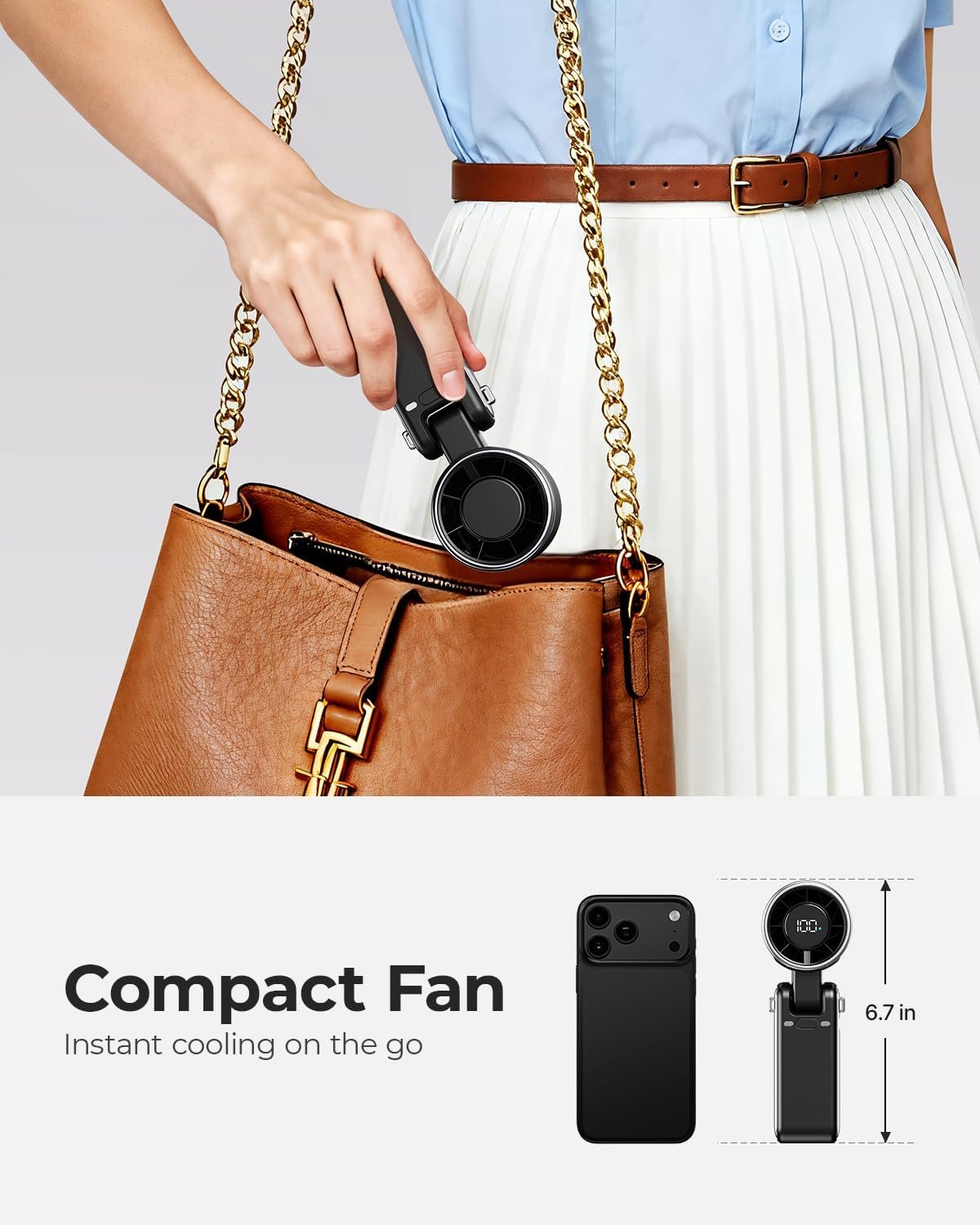 Portable Handheld Turbo Fan - 5 Gear High Speed 4000mAh Rechargeable Mini Personal Hand Fan Blow Cold Air, Battery Operated Travel Essentials, Beach Vacation, Gifts for Women, Men (Black) - Image 6