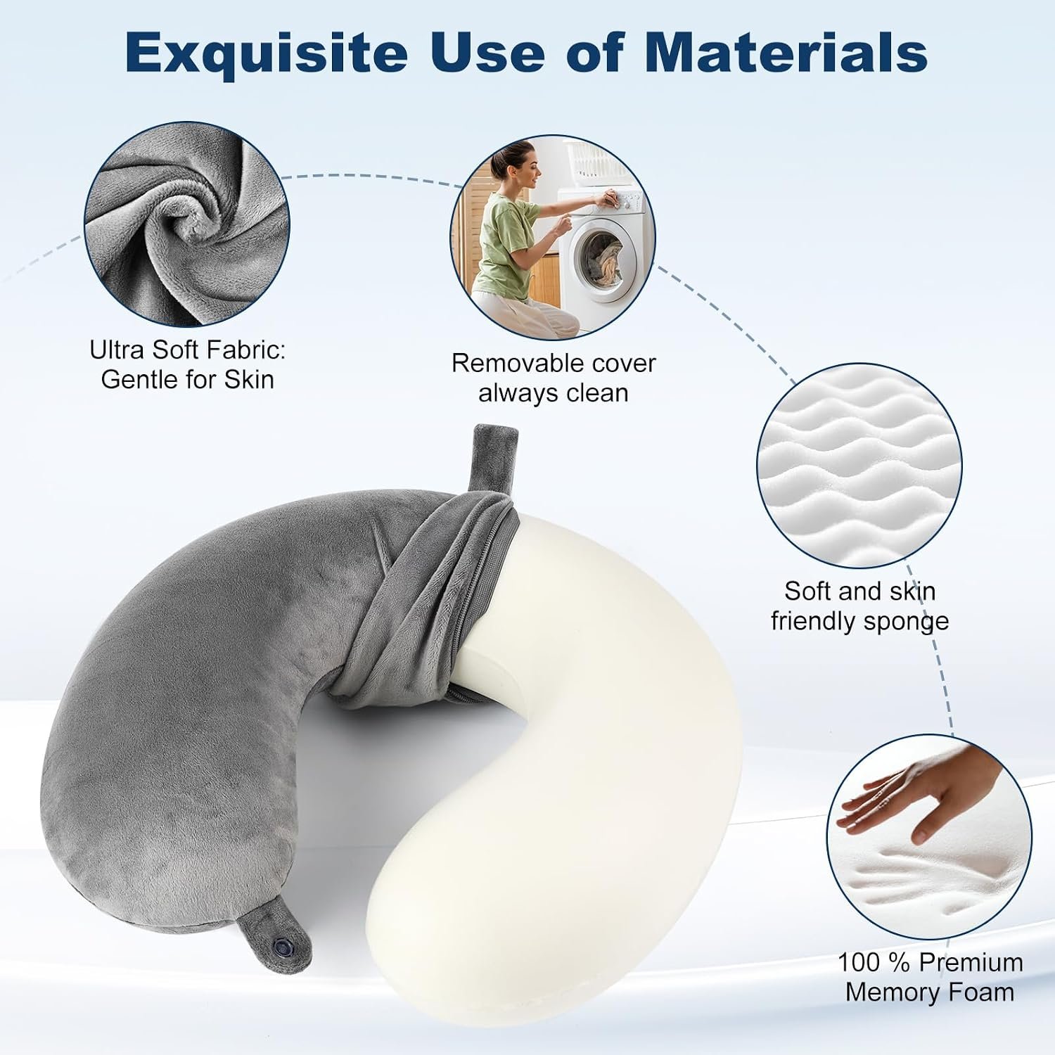 GDEOUP Travel Pillow 100% Pure Comfortable U Shape Memory Foam Pillows Neck and Head Support Portable Travel Neck Pillow Suitable for Planes Airplane for Traveling,Train,Self-Drivingng Car,(Grey) - Image 2
