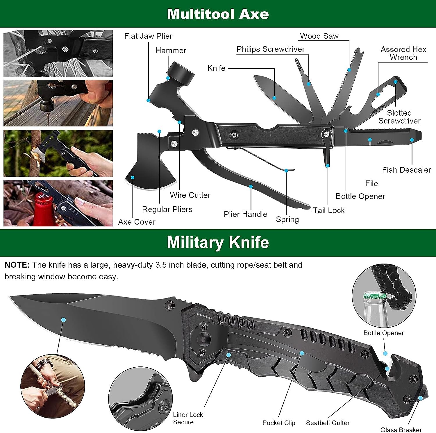 LUXMOM Emergency Survival Kit and First Aid Kit, 142Pcs Professional Survival Gear and Supplies Equipment with Molle Pouch, Gift for Christmas Men Dad Husband Camping Hiking Hunting Outdoor Adventure - Image 3