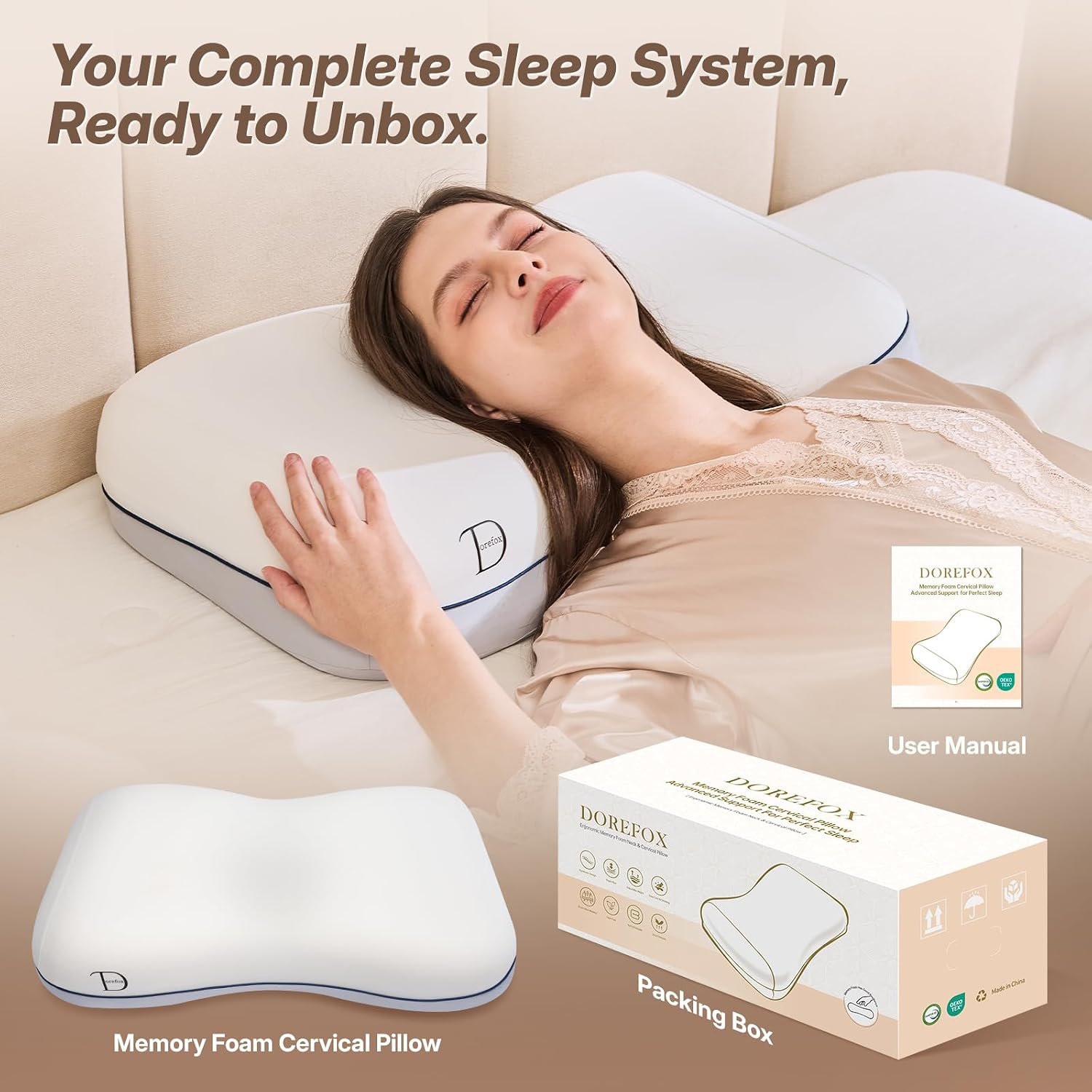 Cervical Neck Pillow, Adjustable Memory Foam for Neck Support, White | Adjustable Firmness. 3-Level Height, Ergonomic Support, CertiPUR-US Foam, Breathable Cover, All Sleep Positions - Image 9