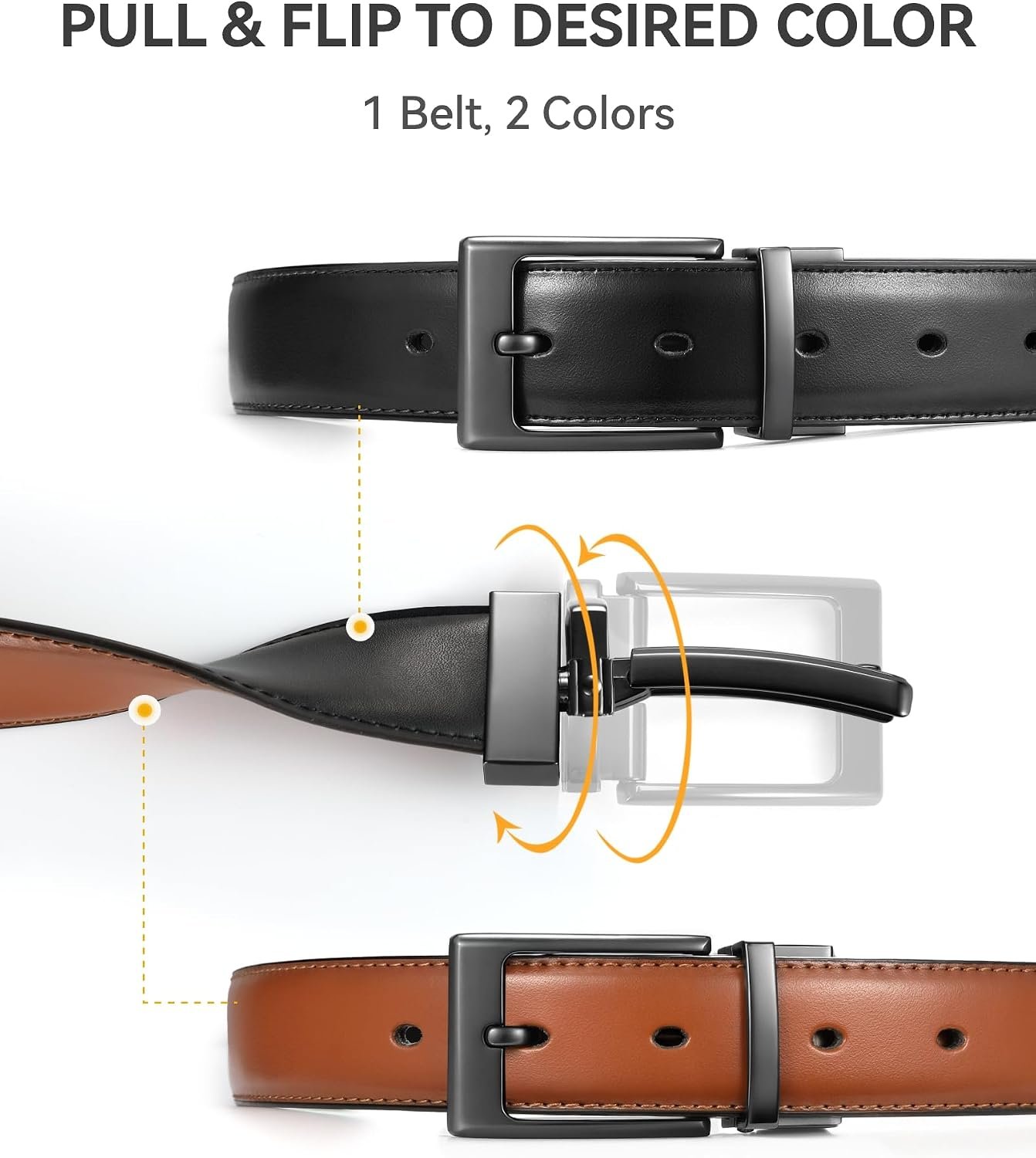 CHAOREN Reversible Belt Men 1 Piece - 1.25" Leather Dress Belt | 1 Belt, 2 Colors, Double-Sided Reversible, Premium Genuine Leather, Trim to Fit - Image 2