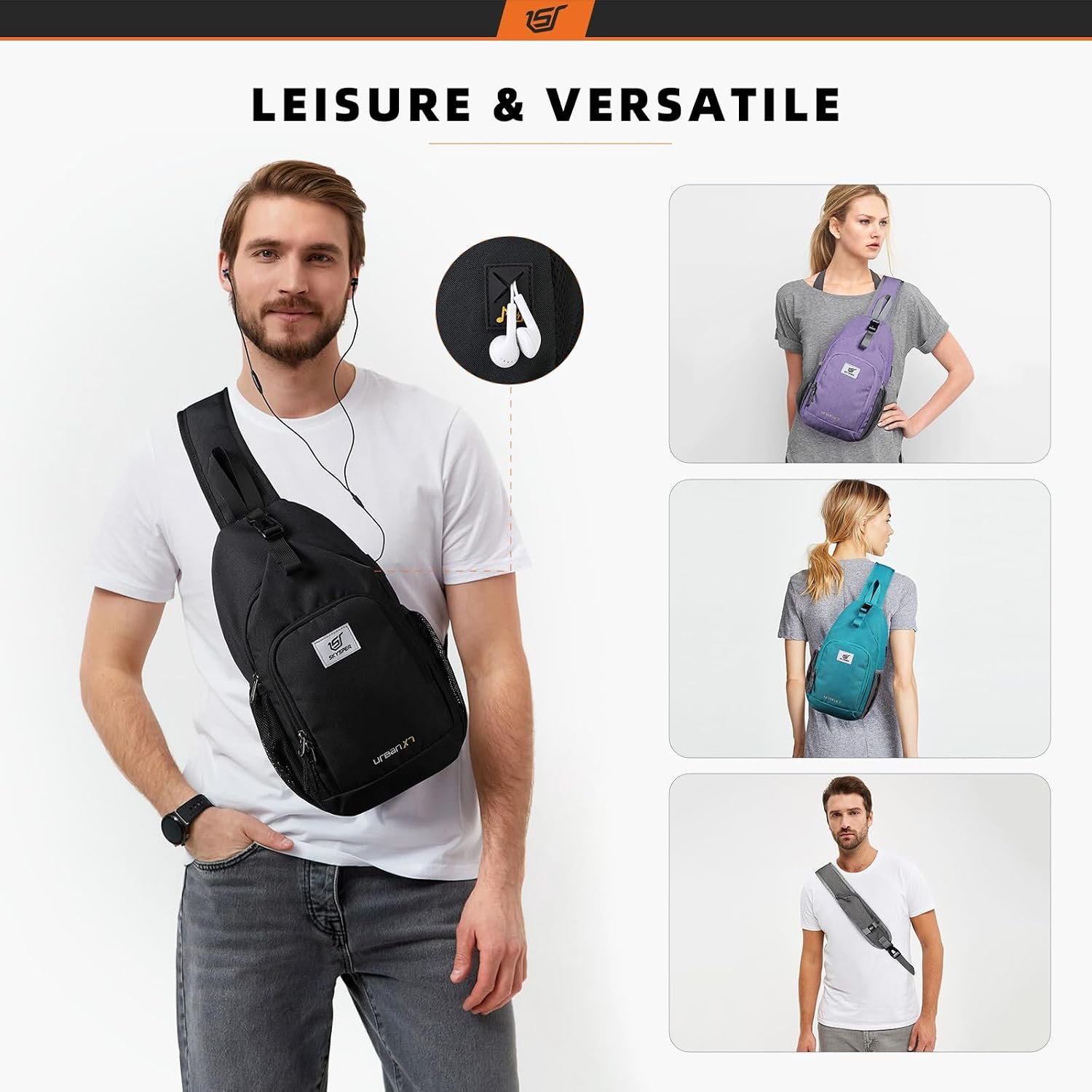 SKYSPER Sling Bag RFID Crossbody Sling Backpack Cross Body Shoulder Bag Travel Hiking Daypack for Women Men(Black) - Image 6