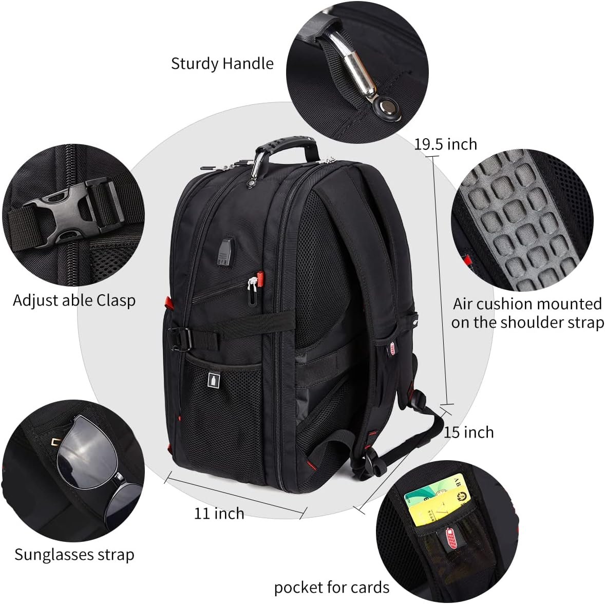 SHRRADOO Extra Large Travel Laptop Backpack for Men, Work College Backpacks | Fit 17 Inch Laptops, with Combination Lock, Carry On Flight Approved, Men Women Business Backpack,Bookbag School Backpack - Image 4