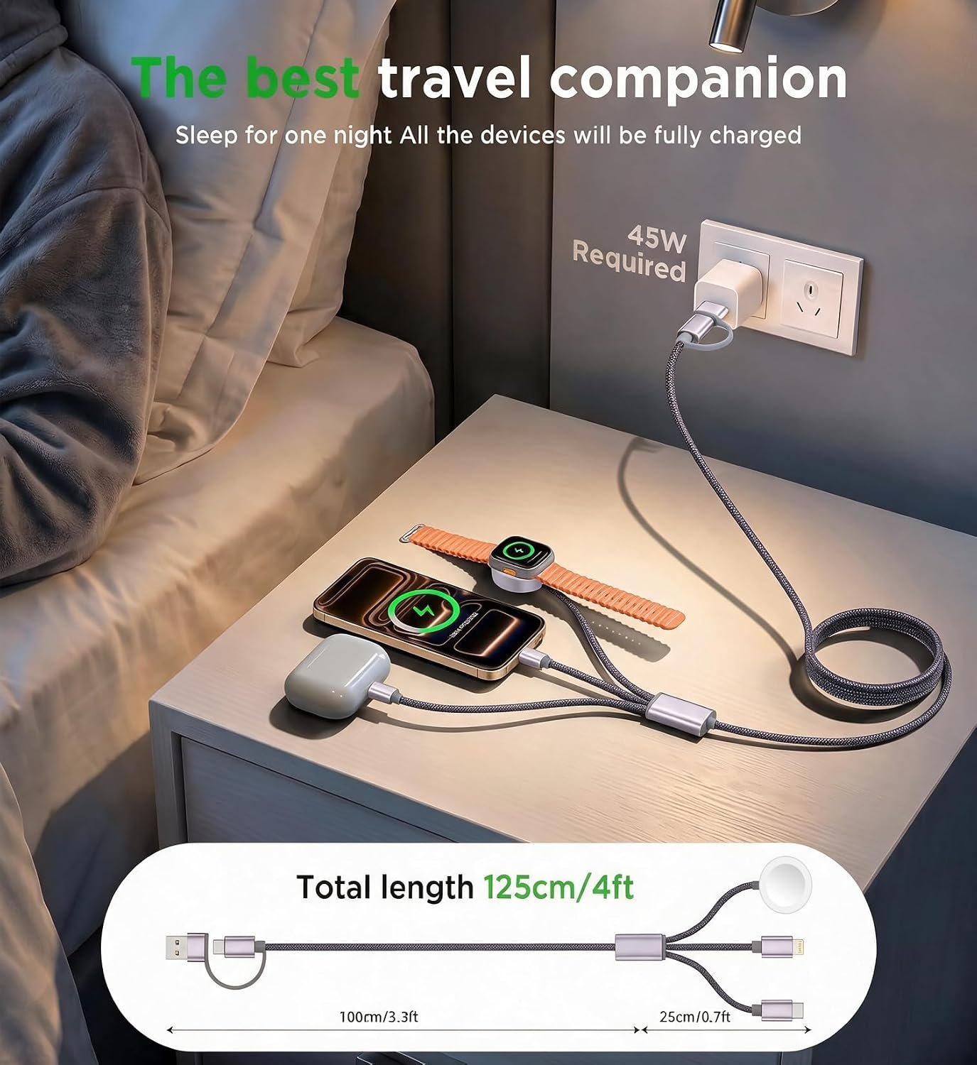 2Pack Travel Essentials for Apple Watch Charger,3-in-2 Multi Charging Cable | Cruise Vacation Camping Essentials for iPhone Charger,Type C/Lightning for iWatch,iPhone 17-12,Xbox Series X&S-4FT Gray - Image 6