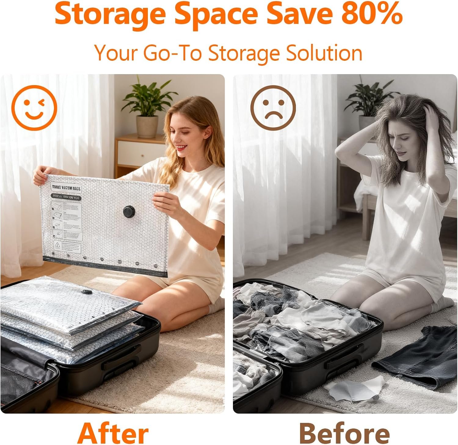 15 Pack Travel Vacuum storage Bags with USB Electric Pump | Vacuum Seal Bags for Clothing - Space Saver for Clothes,Compression Travel Packing Bags for Luggage and Suitcase - Image 6