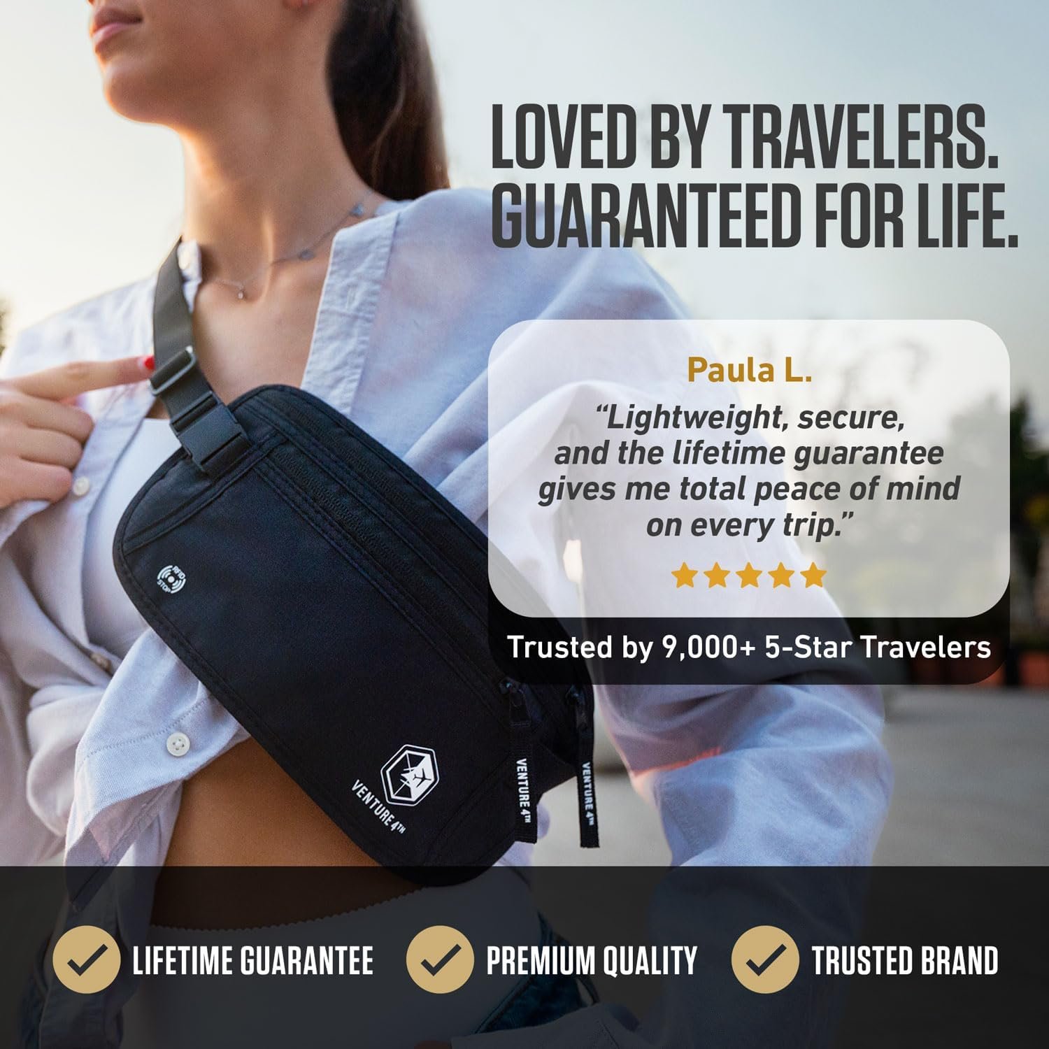 VENTURE 4TH Travel Money Belt, RFID Blocking Passport Holder - Gray - Image 7