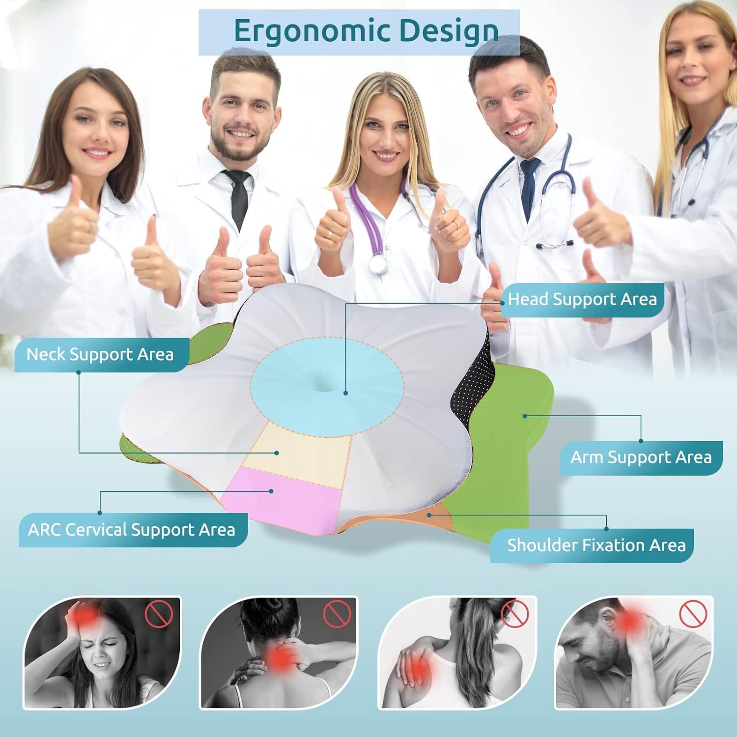 DONAMA Cervical Pillow for Neck Pain Relief,Contour Memory Foam Pillow,Ergonomic Orthopedic Neck Support Pillows for Side,Back and Stomach Sleepers with Breathable Pillowcase-Black - Image 2