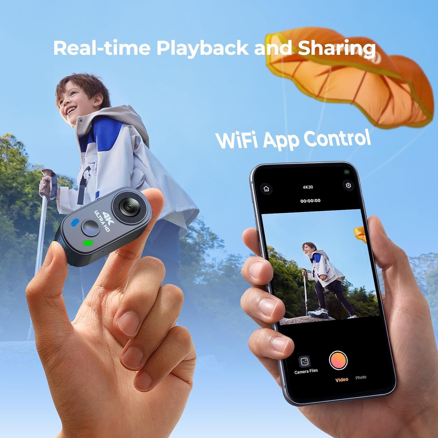 4K Mini Body Camera, Thumb Action Camera with 64GB Card, WiFi, EIS Stabilization, Charger Case, Magnetic Mount, 150° Wide Angle Wearable POV Camera for TikTok YouTube Vlogging Outdoor Motorcycle - Image 5