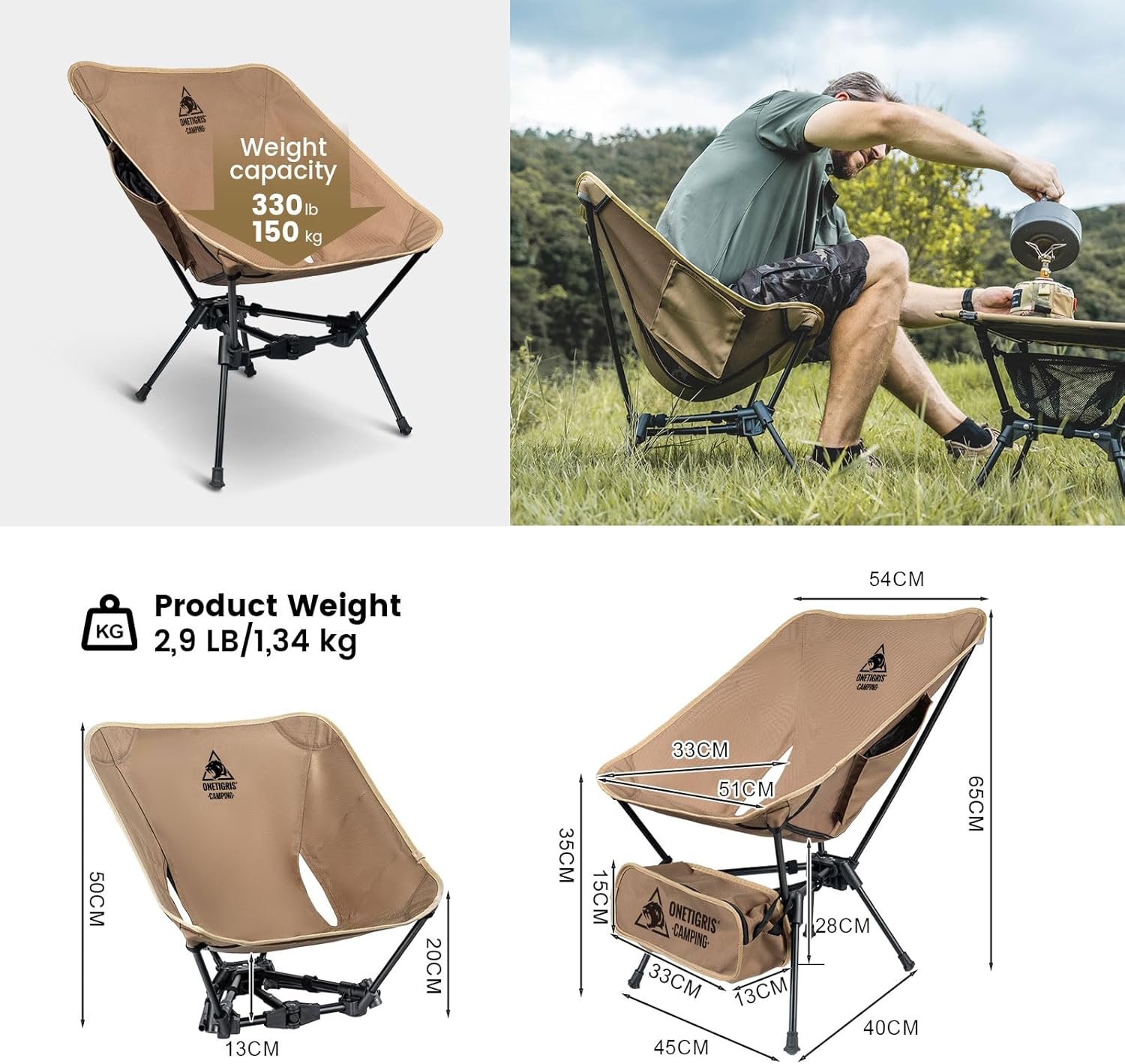 ONETIGRIS Tigerblade Camping Chair, Lightweight Folding Backpacking Hiking Chair, Compact Portable 330 lbs Capacity - Image 3
