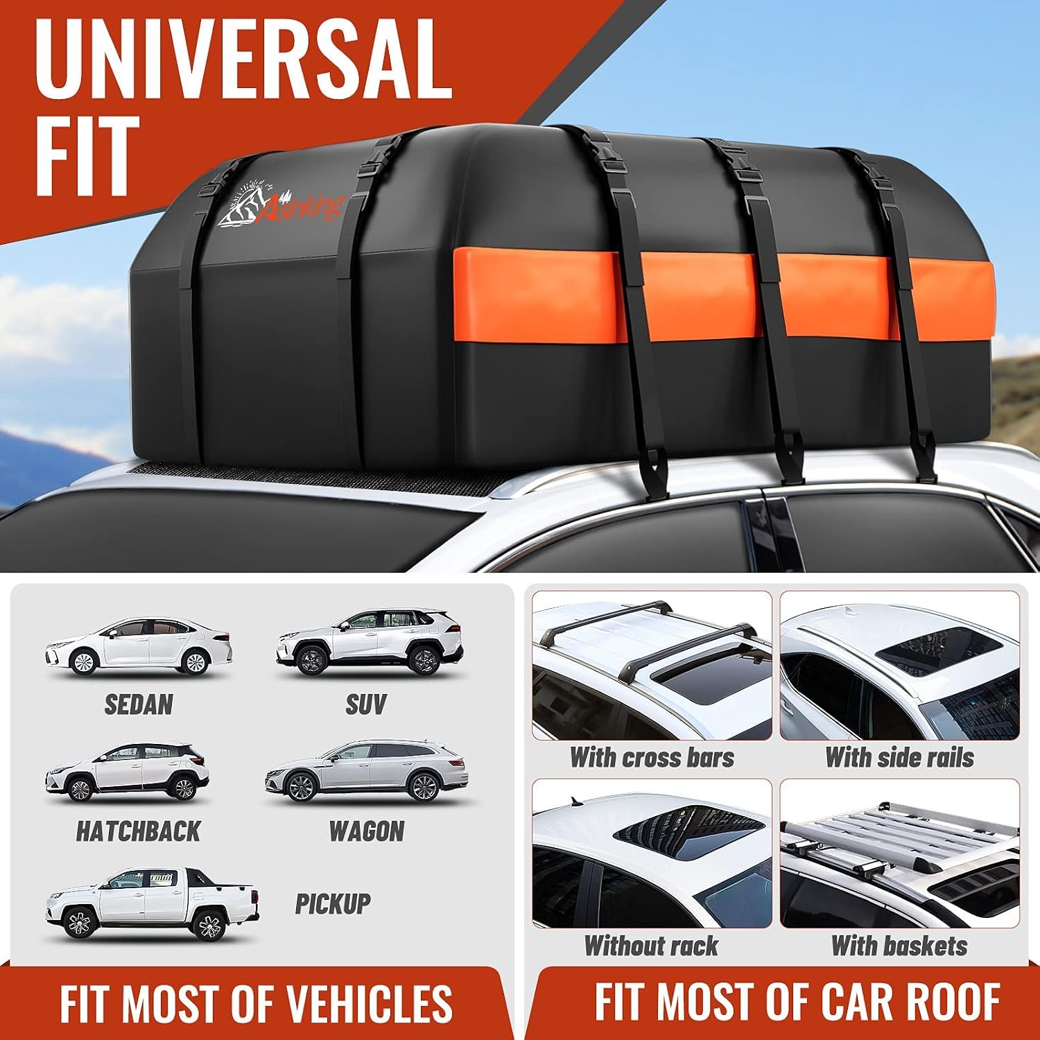 Car Rooftop Cargo Carrier Bag, 21 Cubic Feet 100% Waterproof Heavy Duty 840D Car Roof Bag for All Vehicle with/Without Racks - Anti-Slip Mat, 6 Door Hooks, Storage Bags, 2 Extra Straps, Luggage Lock - Image 5