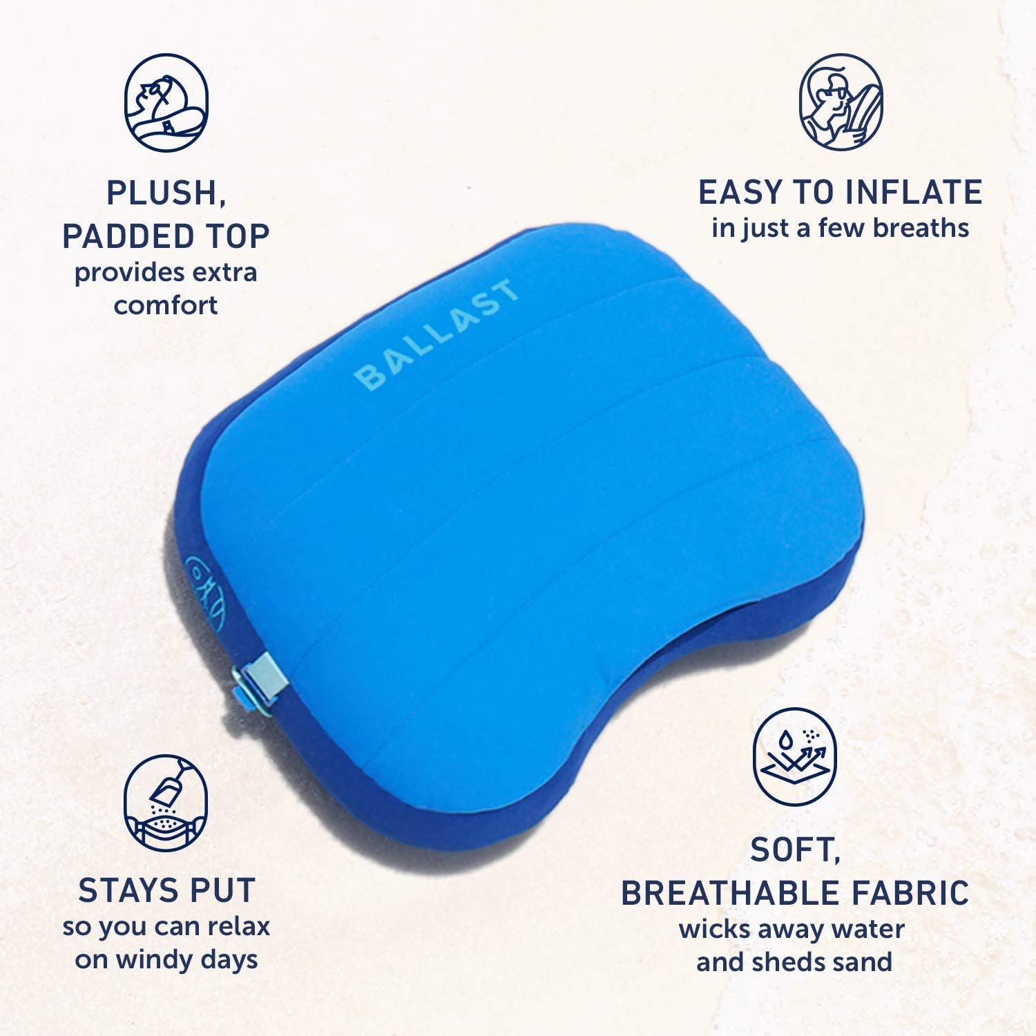 Ballast Beach Pillow – Comfy, Durable & Compact, Stays Put on Windy Beaches with Patented Sand Pouch, Inflatable Pillow for Beaches, Pools, Camping, Festivals and Travel (Island Paradise) - Image 5