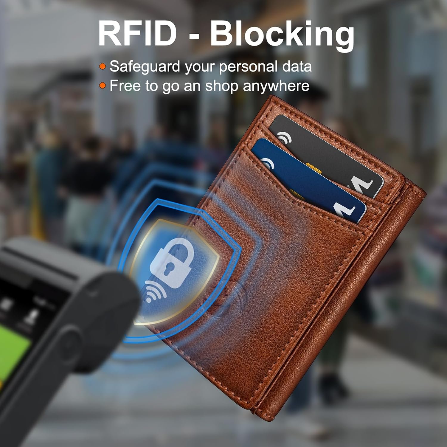 Trifold Wallet for Men - RFID Blocking Leather Slim Wallet with Magnetic Closure, 12 Card Slots, 2 ID Windows & Cash Pocket, Ideal Gift for Him, Daily Carry - Image 6