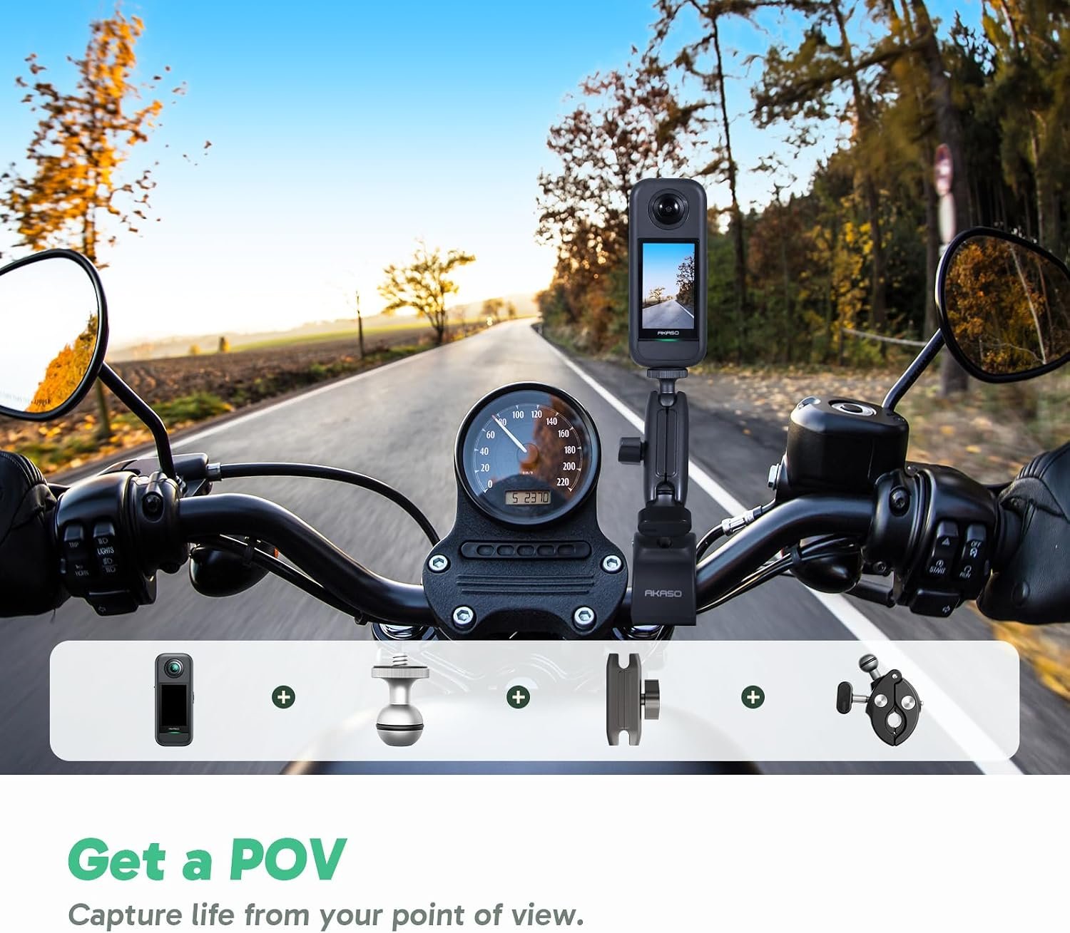 AKASO 360 Action Camera Motorcycle Combo- 5.7K 360 Video with 1/2" 48MP Sensors, 72MP 360 Photo, 360-SuperSmooth, Invisible Selfie Stick, 360° Horizon Lock, AI Tracking - Image 8
