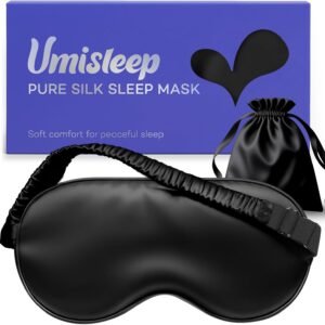 Umisleep Sleep Mask, 100% Mulberry Silk Eye Mask Sleeping for Women Men | Adjustable Strap, Blackout Nose Wing, Soft 22 Momme Pure Silk Sleep Mask, Travel Essentials Blindfold, Gifts For Women, Black