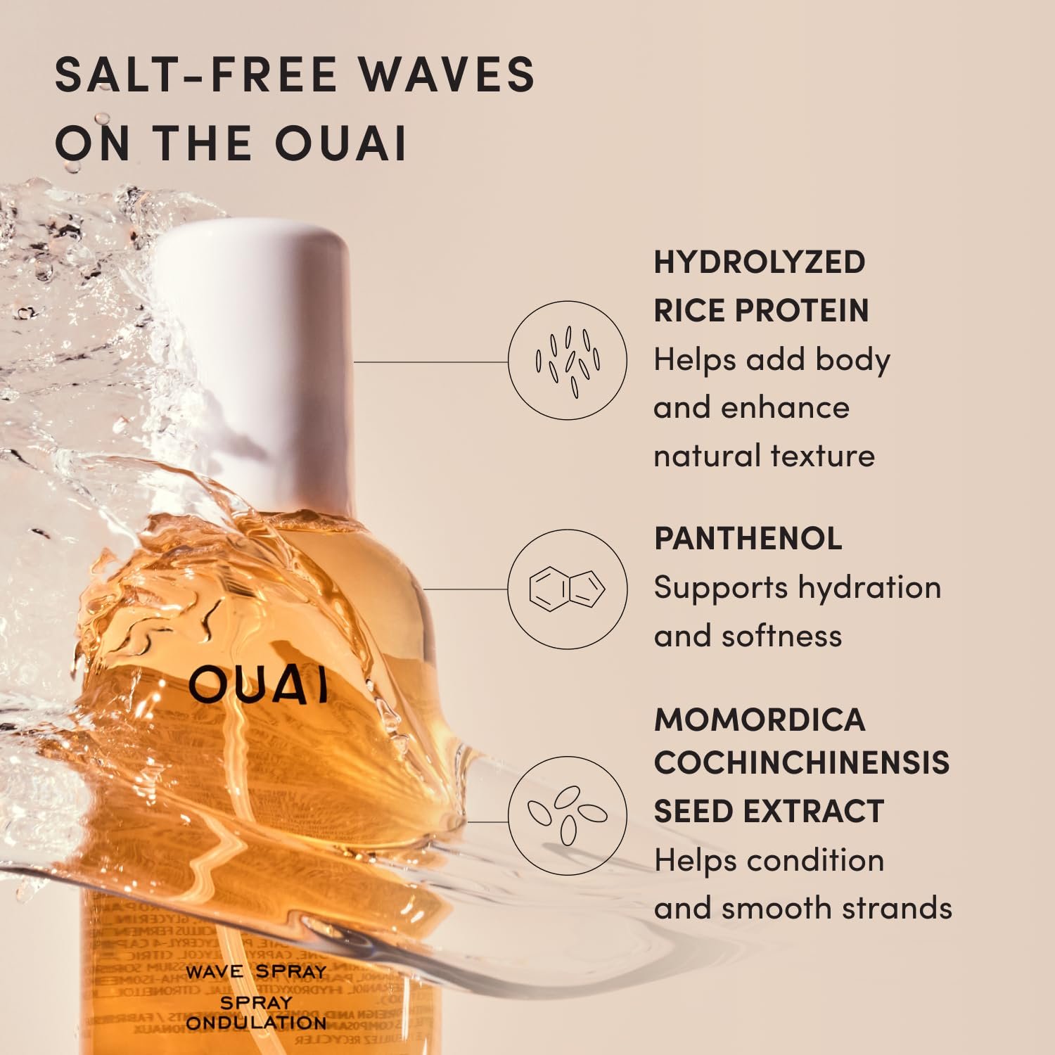 OUAI Travel Size Wave Spray - Texture Spray for Hair with Coconut Oil and Rice Protein - Adds Texture, Volume & Shine for Beach Waves - Paraben Free, Safe for Color & Keratin-Treated Hair (3 fl oz) - Image 5