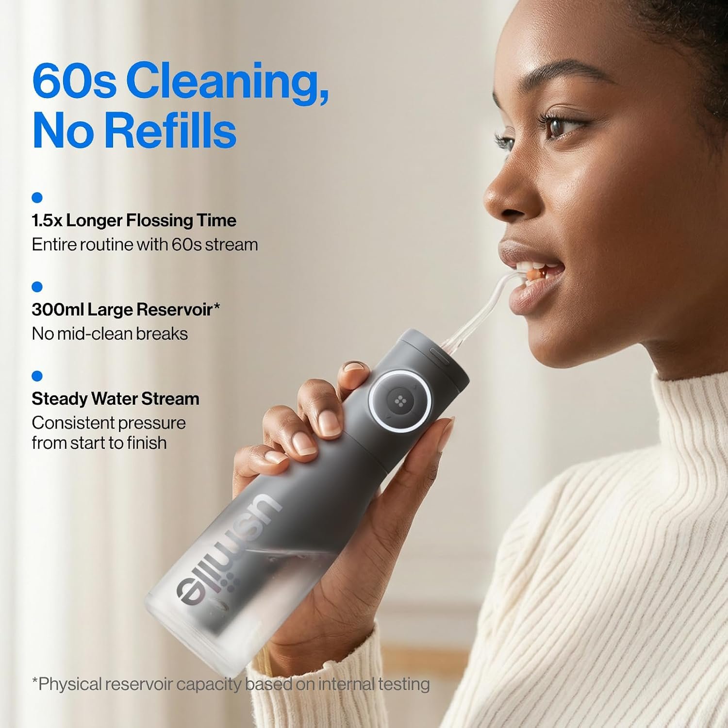 usmile C30 Cordless Water Flosser, 300ml Tank, 5 Modes, IPX7, Black | S-Shaped Nozzle, USB-C Rechargeable Portable Oral Irrigator for Braces, Sensitive Gums, Teeth Cleaner, Home & Travel - Image 3