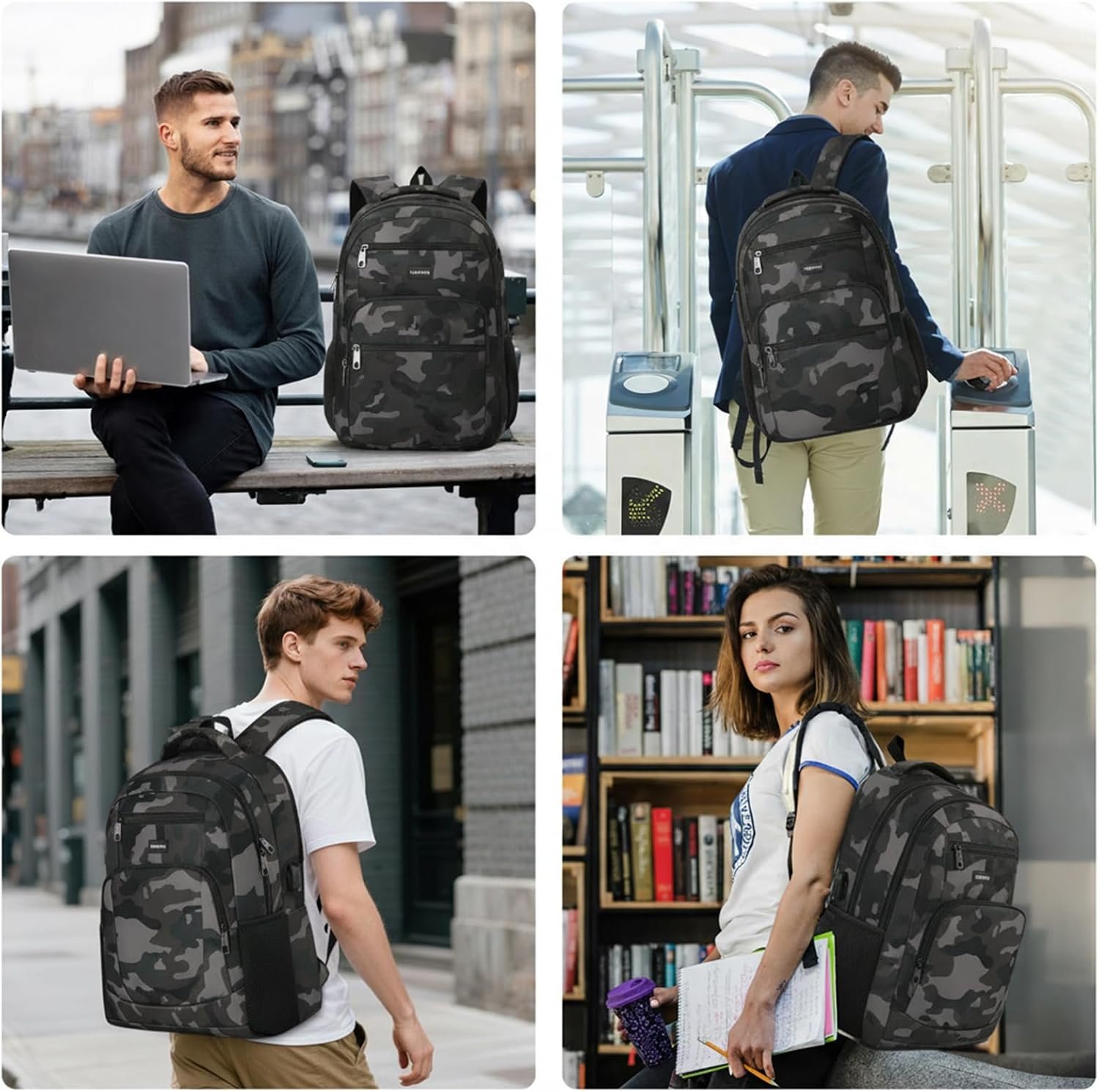 YAMTION Laptop Backpack for Men, Black Backpack, School Backpack for Boys and Girls, Bookbag, Work Backpack (Black Camo, 15.6 inch) - Image 7