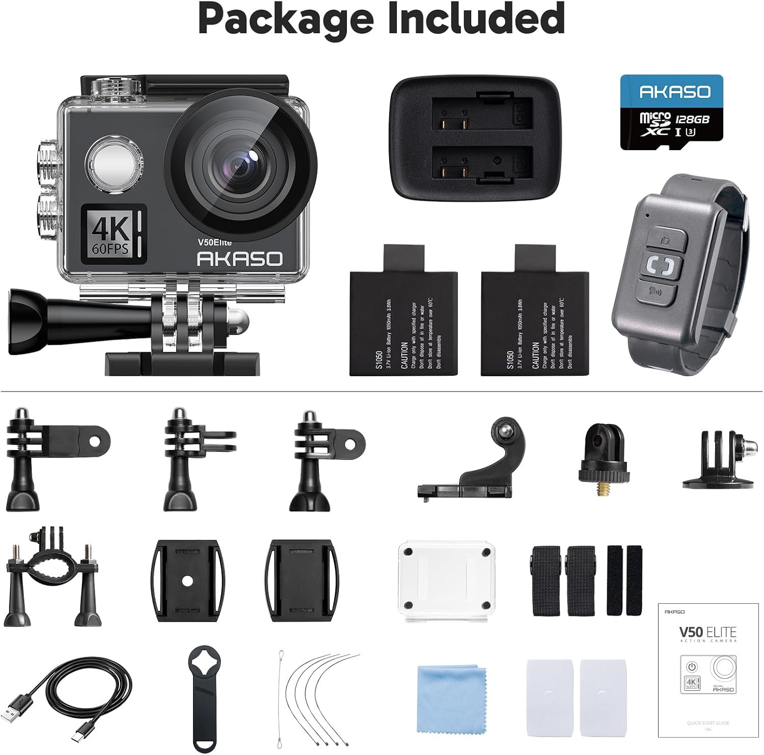 AKASO V50 Elite 4K60fps Action Camera with 128GB MicroSD Memory Card Bundle | 8X Zoom, 131 feet Waterproof Camera, Remote Control, Accessories Kit - Image 8
