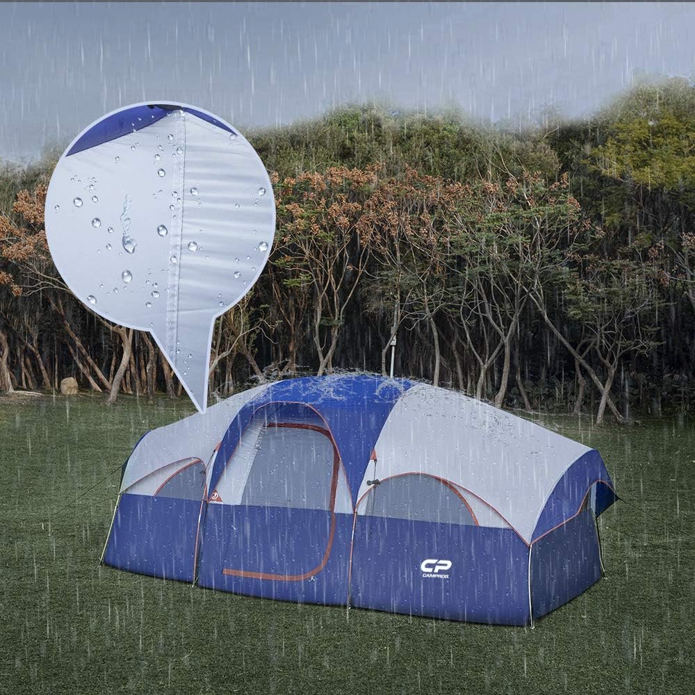 CAMPROS CP 8 Person Camping Tent, Room Divider, Rainfly, Weather Resistant | Family tent with 5 large mesh windows, double-layer design, and a carry bag, 14' x 9' x 72"(H) - Image 3