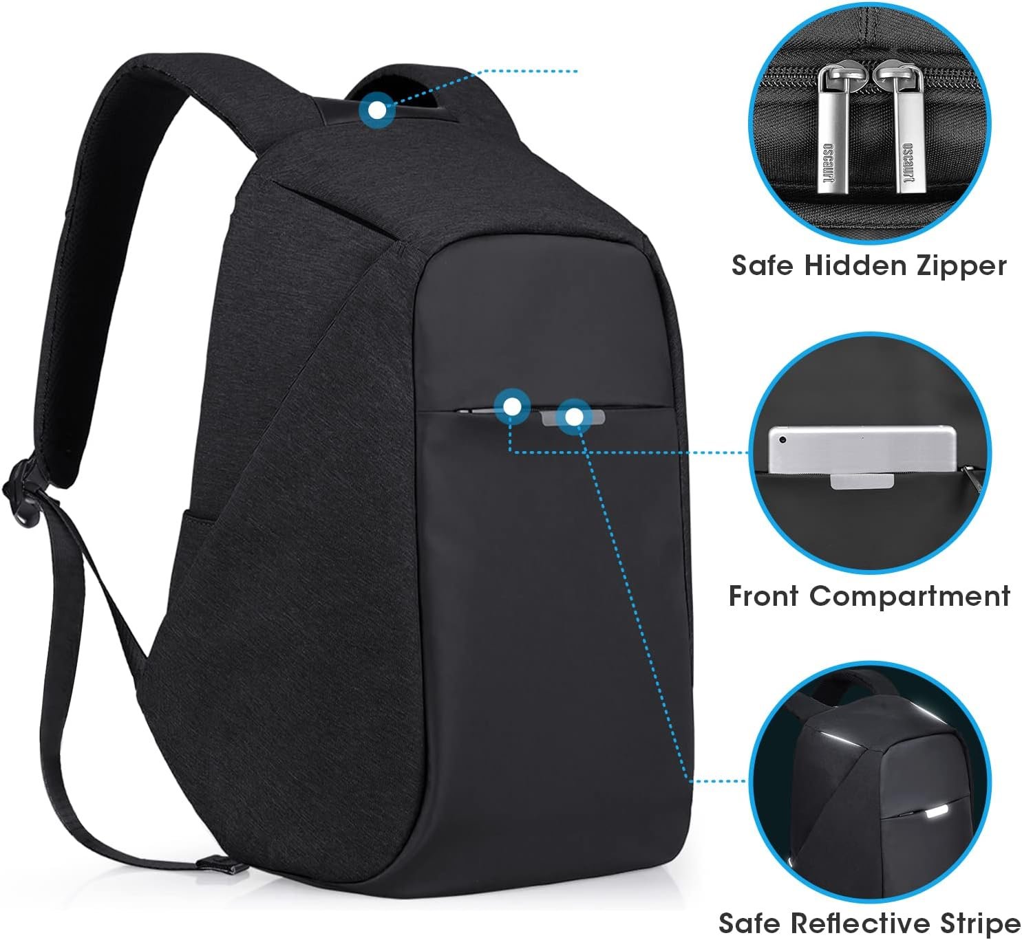Anti Theft Backpack 15.6 Inch Laptop Travel Backpack with Hidden Zipper and USB Charging Port Waterproof Business Computer Bag for Men & Women - Image 3