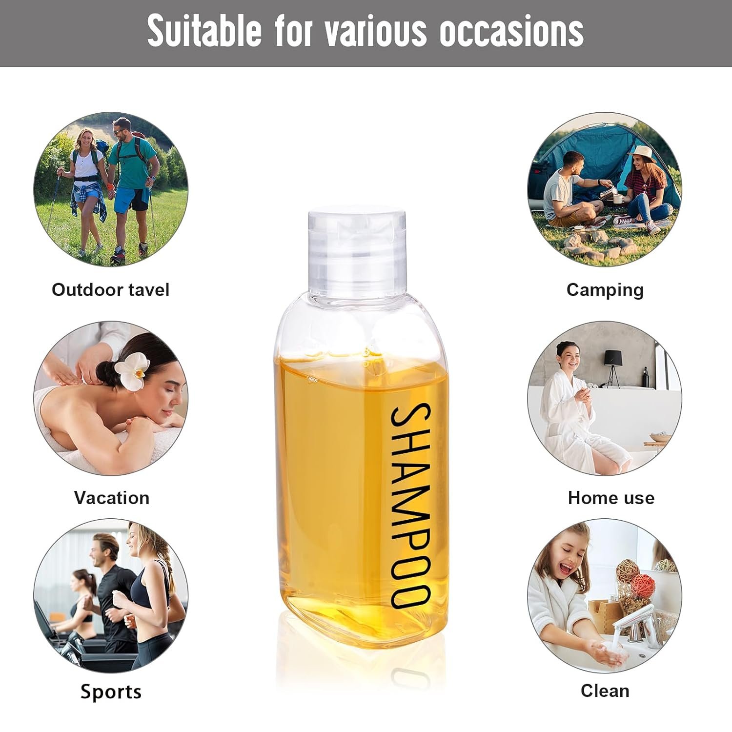 3.4 oz Clear PET Travel Bottles for Toiletries 6-Pack | Reusable, Thick, Tight-Sealing Flip Caps, Print on Label, Permanent Identification Stays, 2 Label Sheets, for Toiletries - Image 6