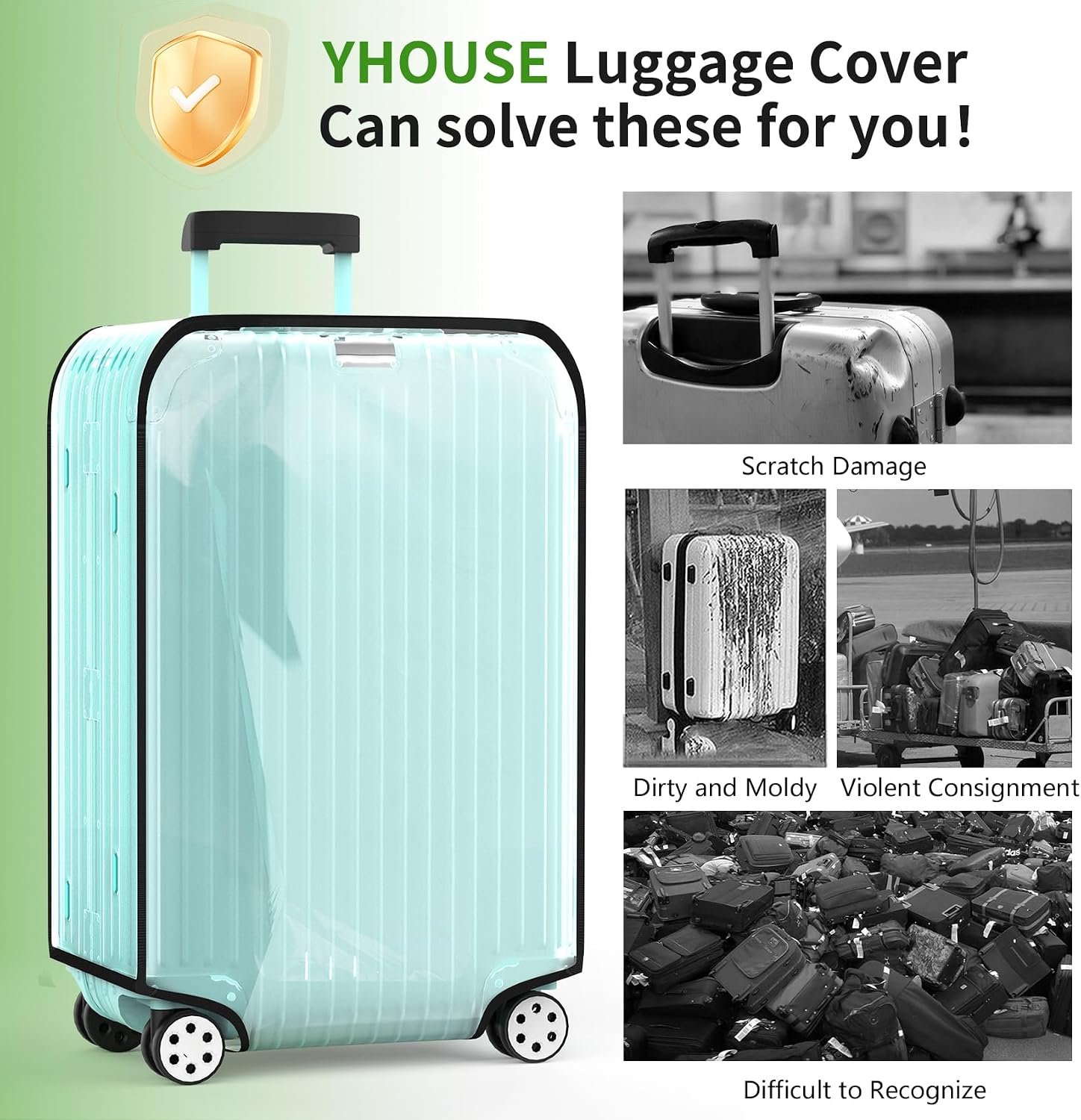 24 Inch Clear PVC Waterproof Luggage Cover with Large Velcro | Thick Transparent Pvc, Waterproof Dustproof, Fits Rolling Luggage. Wide Velcro, Blocks Scratches, Stains And Dirt - Image 5