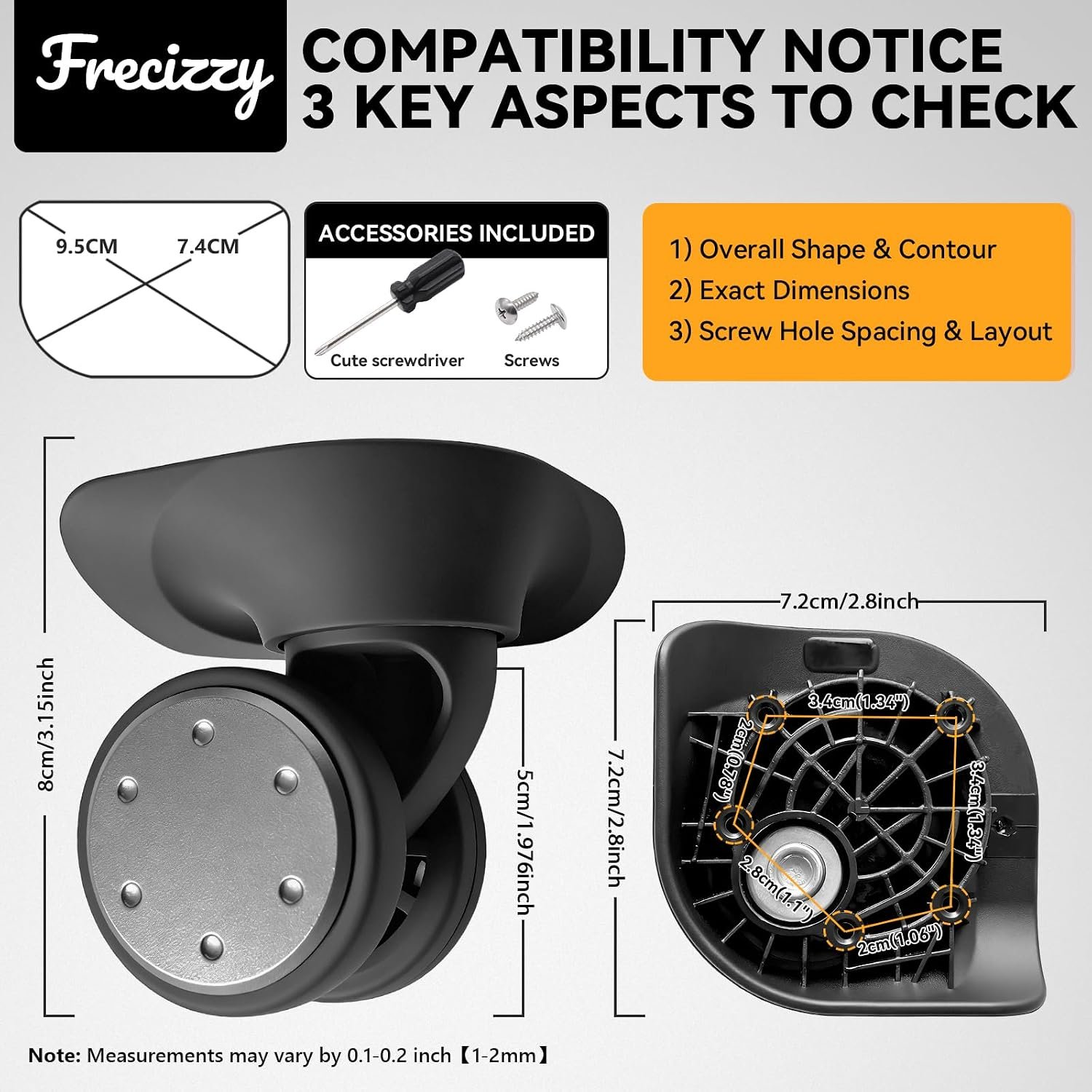 Luggage Wheels Replacement 2 Pack Heavy-Duty Suitcase Wheels with 5 Screw Holes,360° Smooth Rolling Spinner Casters for Luggage Repair(FW134-S) - Image 2