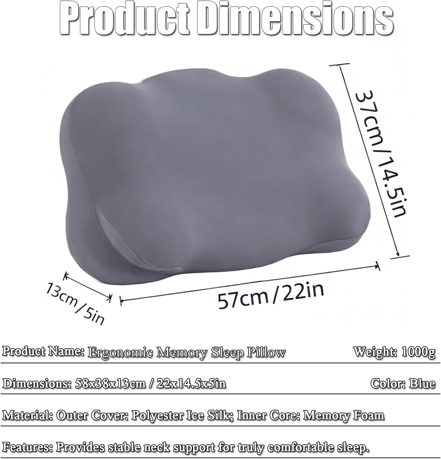 Cloud Pillow - Ergonomic Memory Foam Pillow, Memory Foam Pillow for Neck (Grey) - Image 2