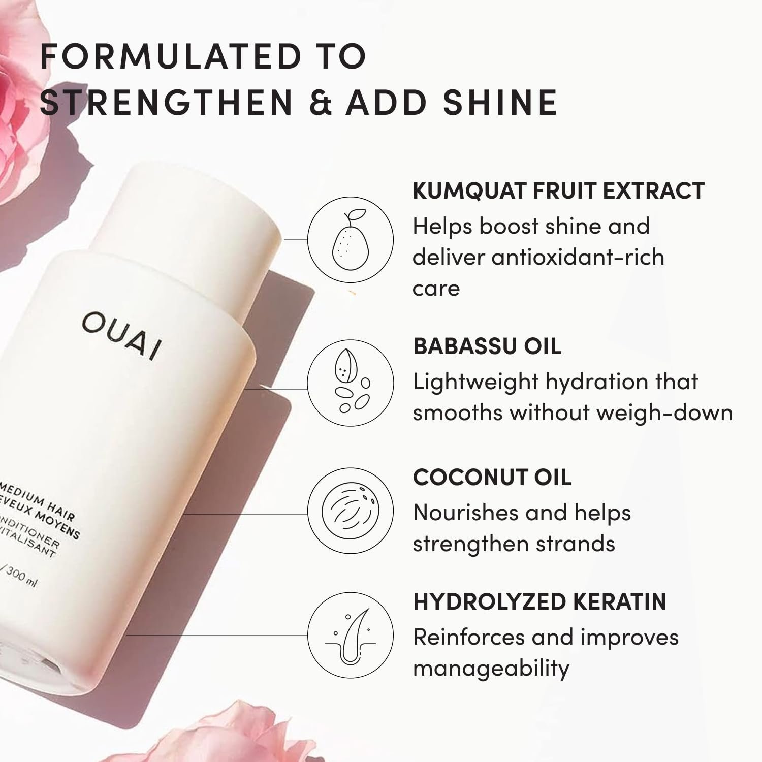 OUAI Medium Shampoo & Conditioner Set - Travel Size (3 Oz) | Hydrating Shampoo & Conditioner with Coconut Oil, Babassu, Kumquat Extract & Keratin, Sulfate, Paraben & Phthalate Free - Image 5