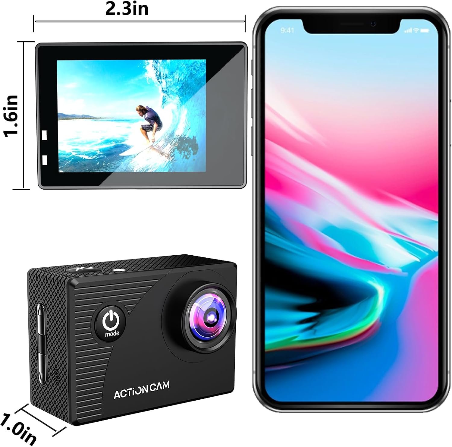 Xilecam Action Camera 1080P 30fps Sports Camera 40m/131ft Underwater Waterproof with 2 Batteries and Multi-Function Accessory - Image 6