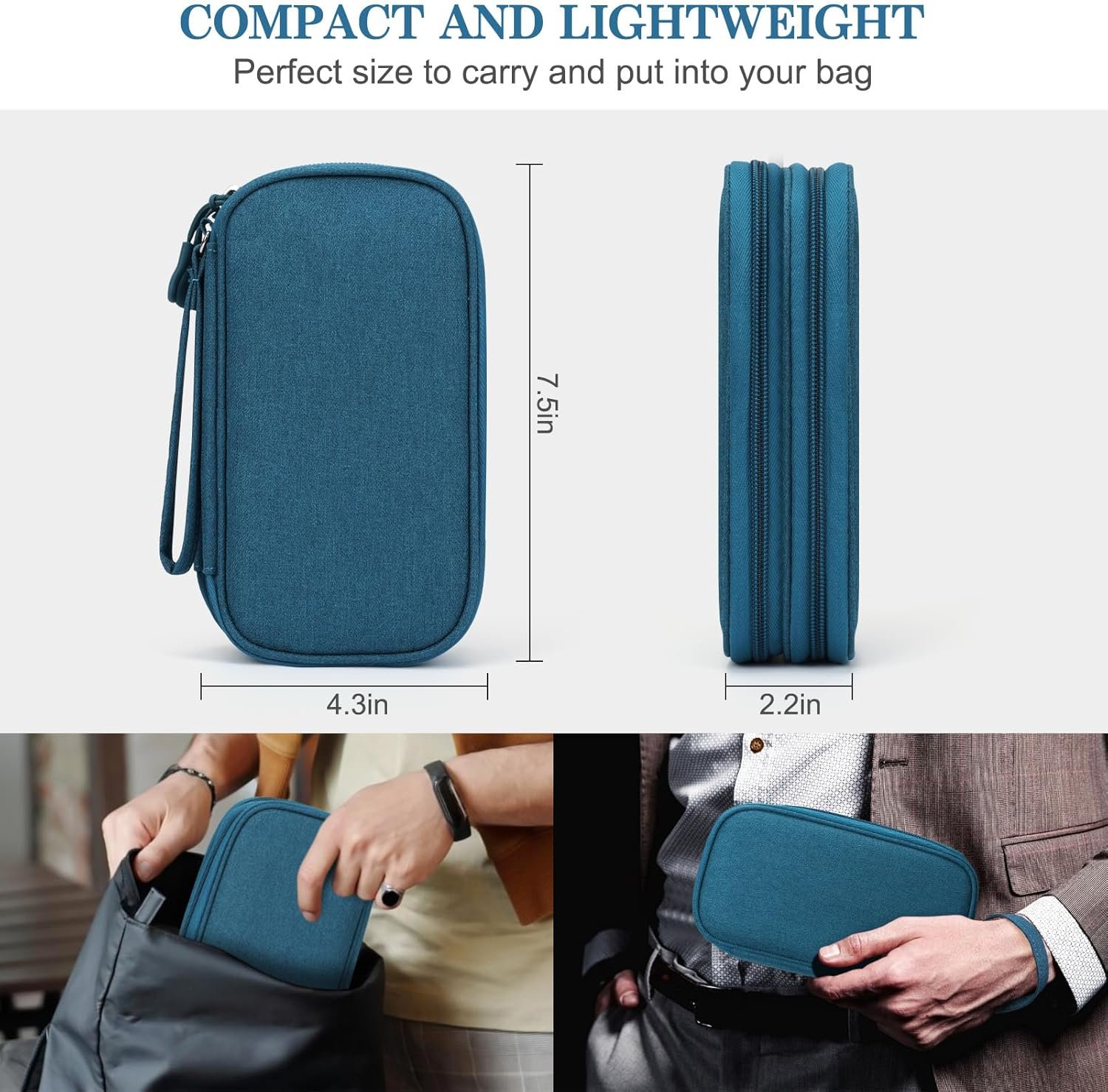 FYY Electronic Organizer, Travel Tech Pouch Bag, Cable Organizer Dark Green | Wrist Strap, Waterproof, Double Layers Portable Electronics Travel Carrying Case for Cord, Charger, Daily Business Trips Use - Image 2