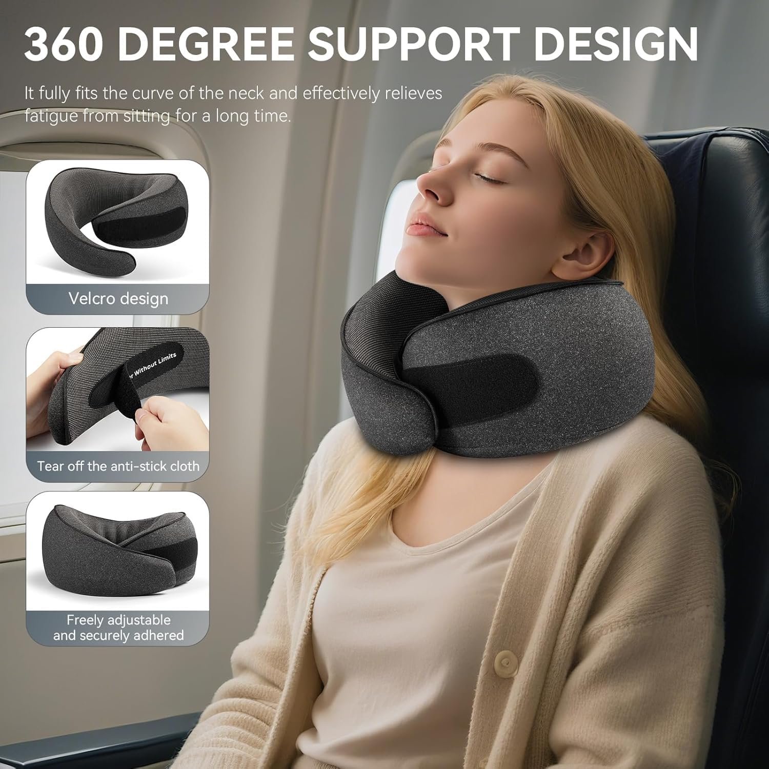 SZXYX Travel Pillows - 100% Pure Memory Foam Neck Pillow for Airplanes, Comfortable Breathable Cover, 360° Support Stowable Pillows for Sleeping, Car, Airport Travel Essentials, Pigeon Grey