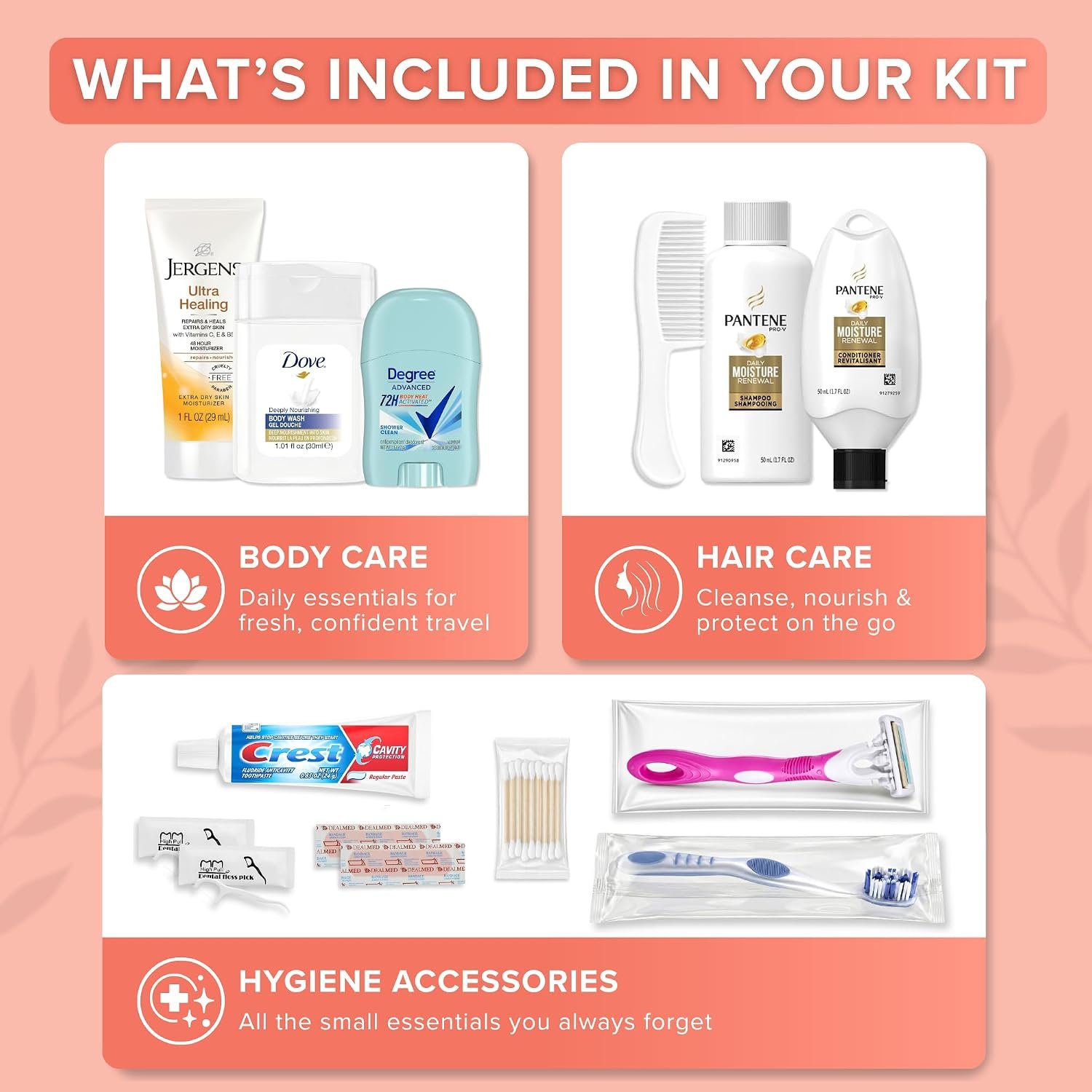 15-Piece Women’s Travel Toiletry Kit – With Premium Brand-Name Toiletries | TSA Approved Travel Essentials with Shampoo, Conditioner, Body Wash, Deodorant & Oral Care in Clear Bag - Image 2