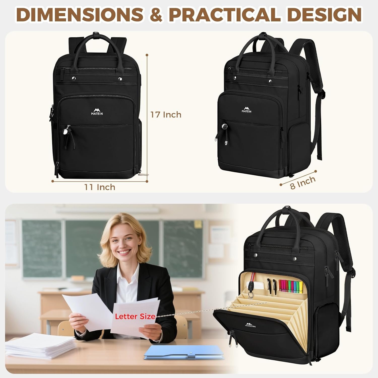 MATEIN Work Backpack with Lunch Compartment, 15.6 Inch Laptop Backpack | Detachable, with Organized Pocket, Commute Office College, Computer Backpacks for Men Women, Meal Prep Bag, Gift for Nurse - Image 4