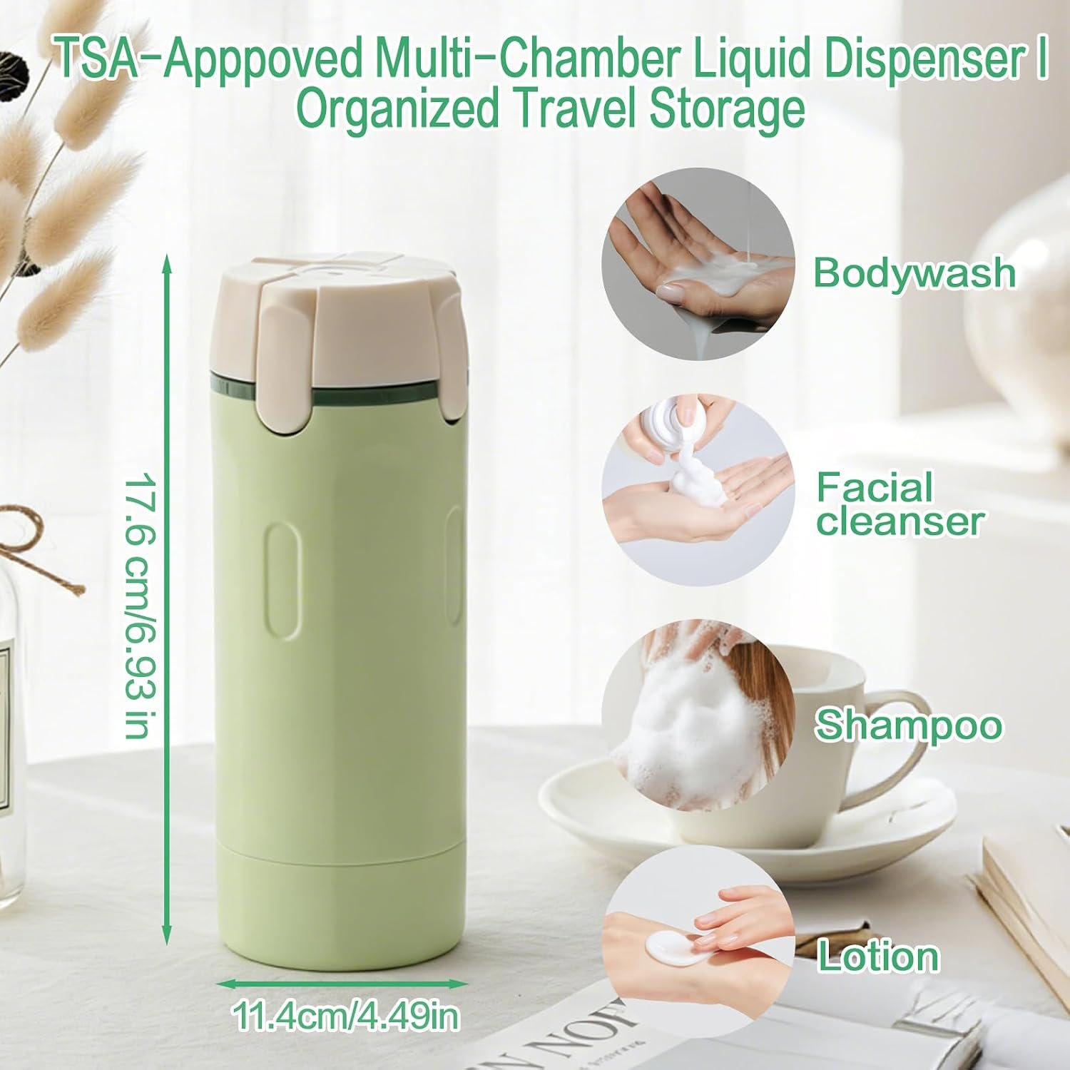 4 in 1 Travel Dispenser Bottle Set, Leakproof TSA Travel Size Containers for Toiletries, Portable Refillable Bottles, Hard Shell Rotating Design with Scale and Labels - Image 2