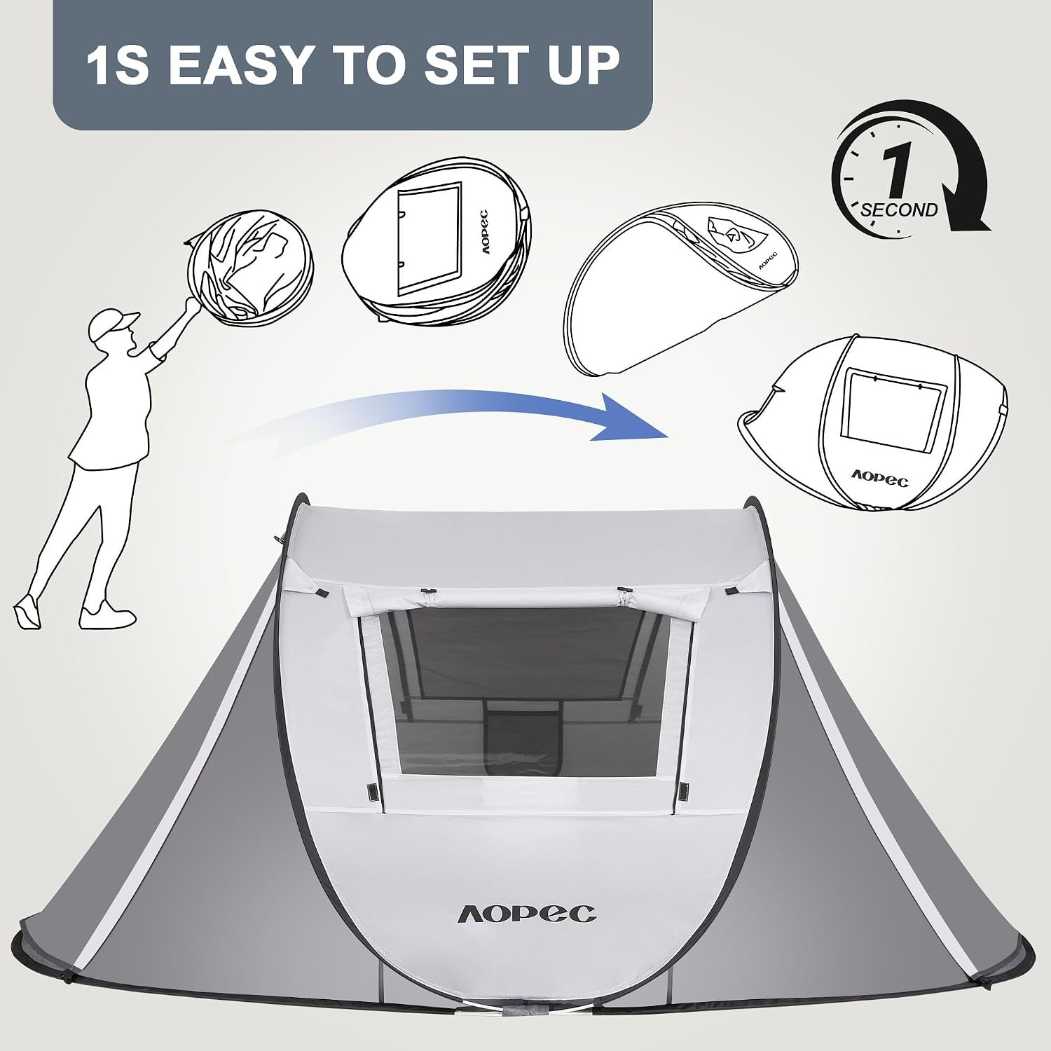 Pop Up Camping Tent, 2/4/6 Person Instant Tent Waterproof PU4500mm, Spacious Ventilated Camping Tent with Front Porch, Quick Setup Lightweight Portable for Outdoor Camping Hiking Beach - Image 2