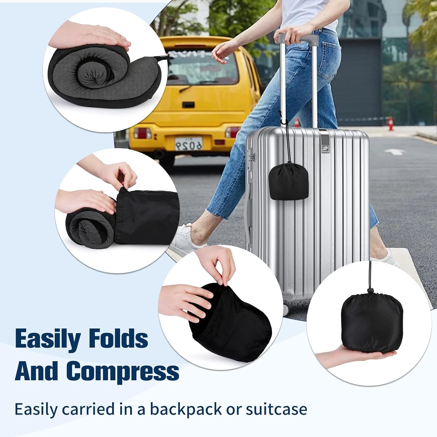 Cirorld Neck Pillow for Traveling, Travel Pillows for Airplanes Black | 100% Memory Foam Travel Neck Pillow, Adjustable Flight Pillow, Portable Plane Accessories with Eye Mask, Earplugs, Carry Bag - Image 8