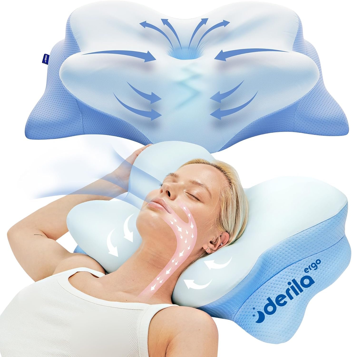 Derila Ergo Cervical Neck Pillow for Sleeping Pillow Contour Memory Foam Pillows for Back, Side Sleeper Pillows 21.25 x 14.17 x 4.72 inches | Pillows For Back, Side Sleeper Pillows 21.25 x 14.17 x 4.72 inches
