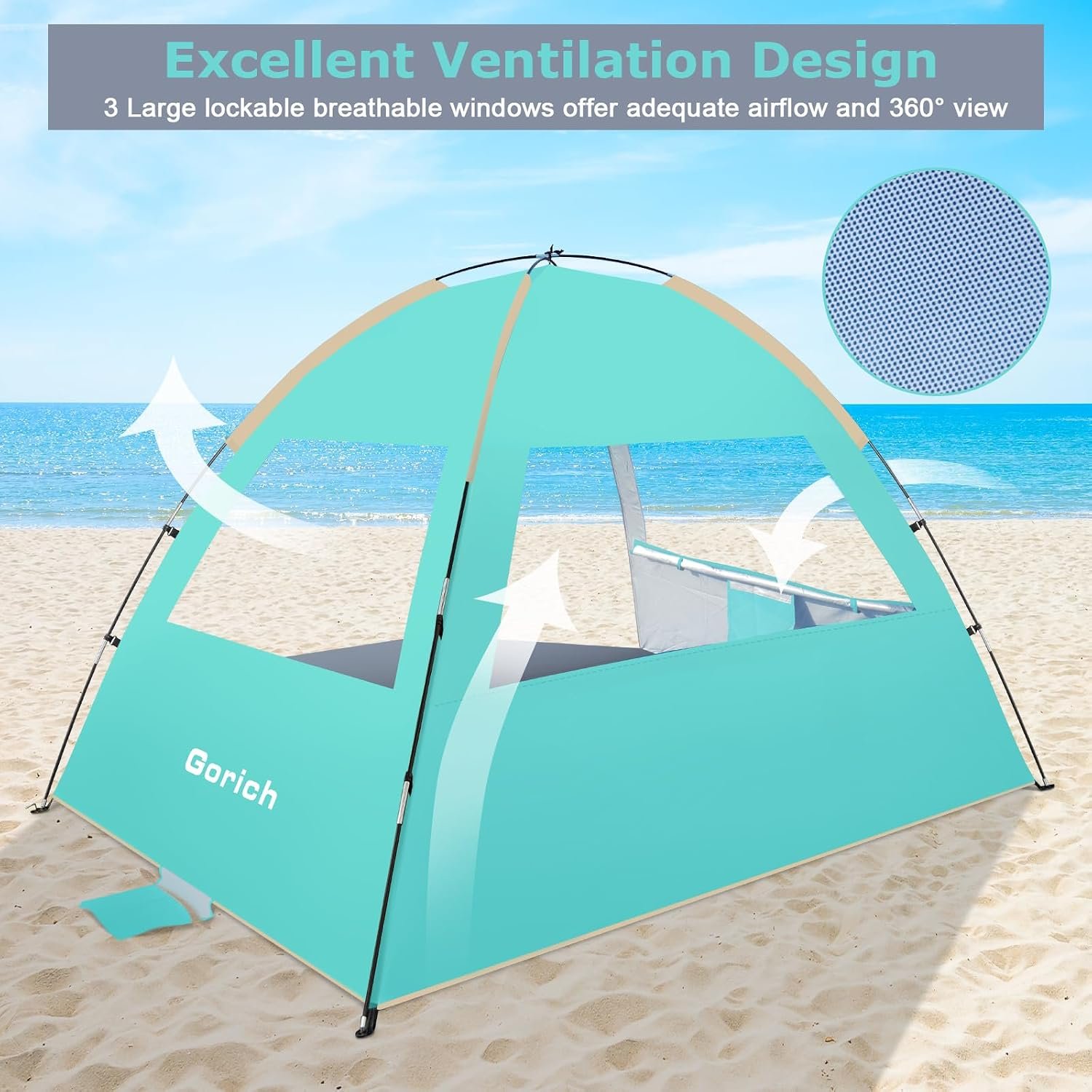 Gorich Beach Tent Sun Shelter for 3/4/6/8/10 Person with UPF 50+ UV Protection, Lightweight & Easy Setup Beach Shade Canopy, Portable Beach Shade Tent Beach Cabana - Image 6